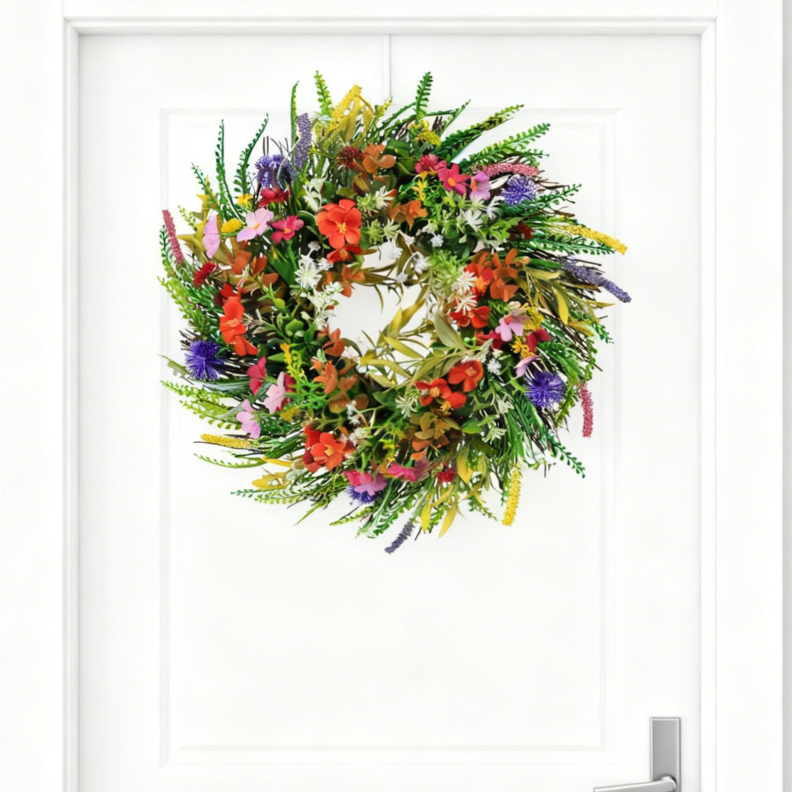 Cocoarm Ghirlanda di Verde Artificiale Decorazione Vibrante per Porta a Molla Facile Manutenzione per Uso Interno Ed Esterno Ghirlanda in Plastica per Porta D'ingresso con da 17,72 Pollici (#1)