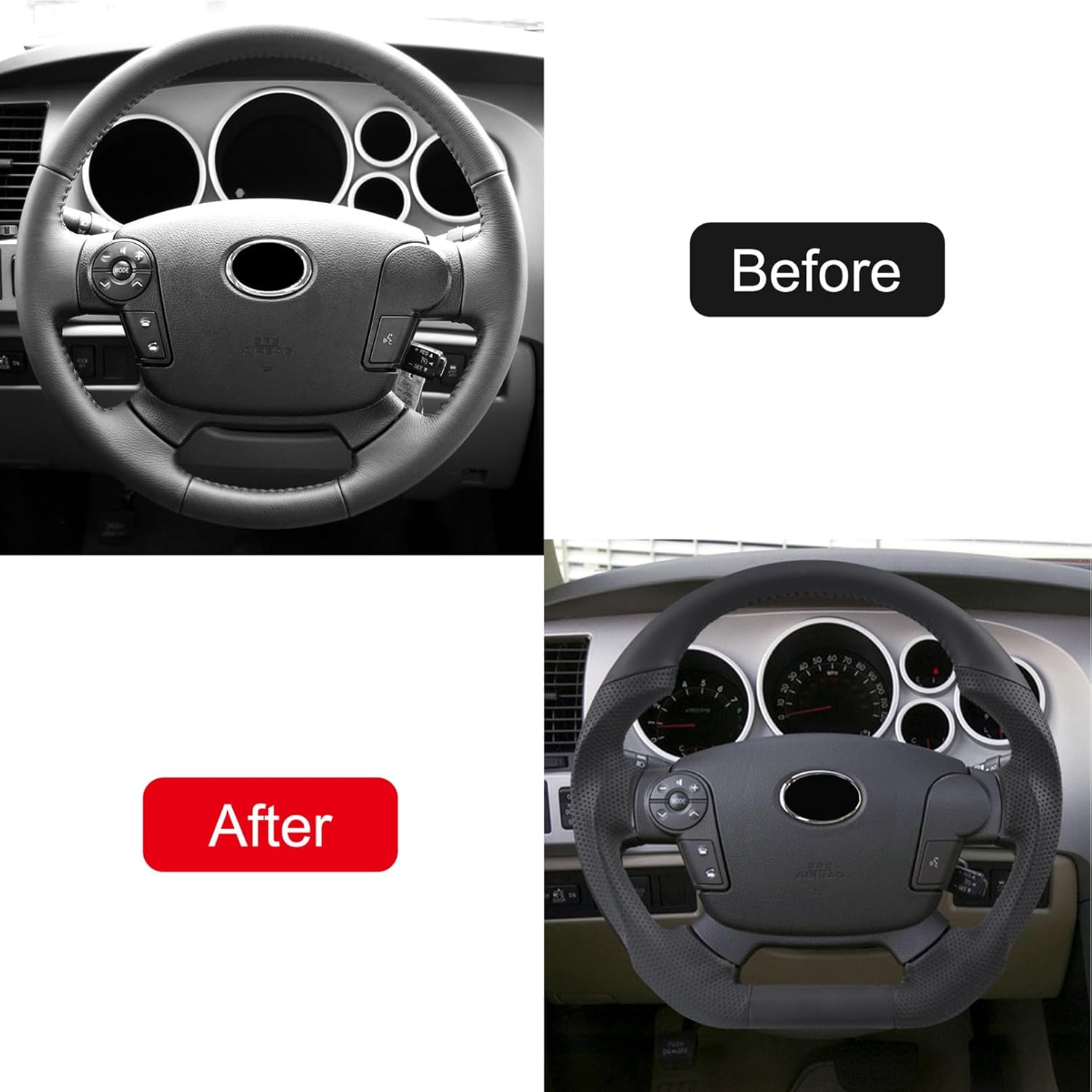 ITrims Steering Wheel Replacement for Toyota Tundra/Sequoia 2007-2013 Steering Wheel Perforated Leather D-Shaped Flat Bottom Car Interior Accessories Black