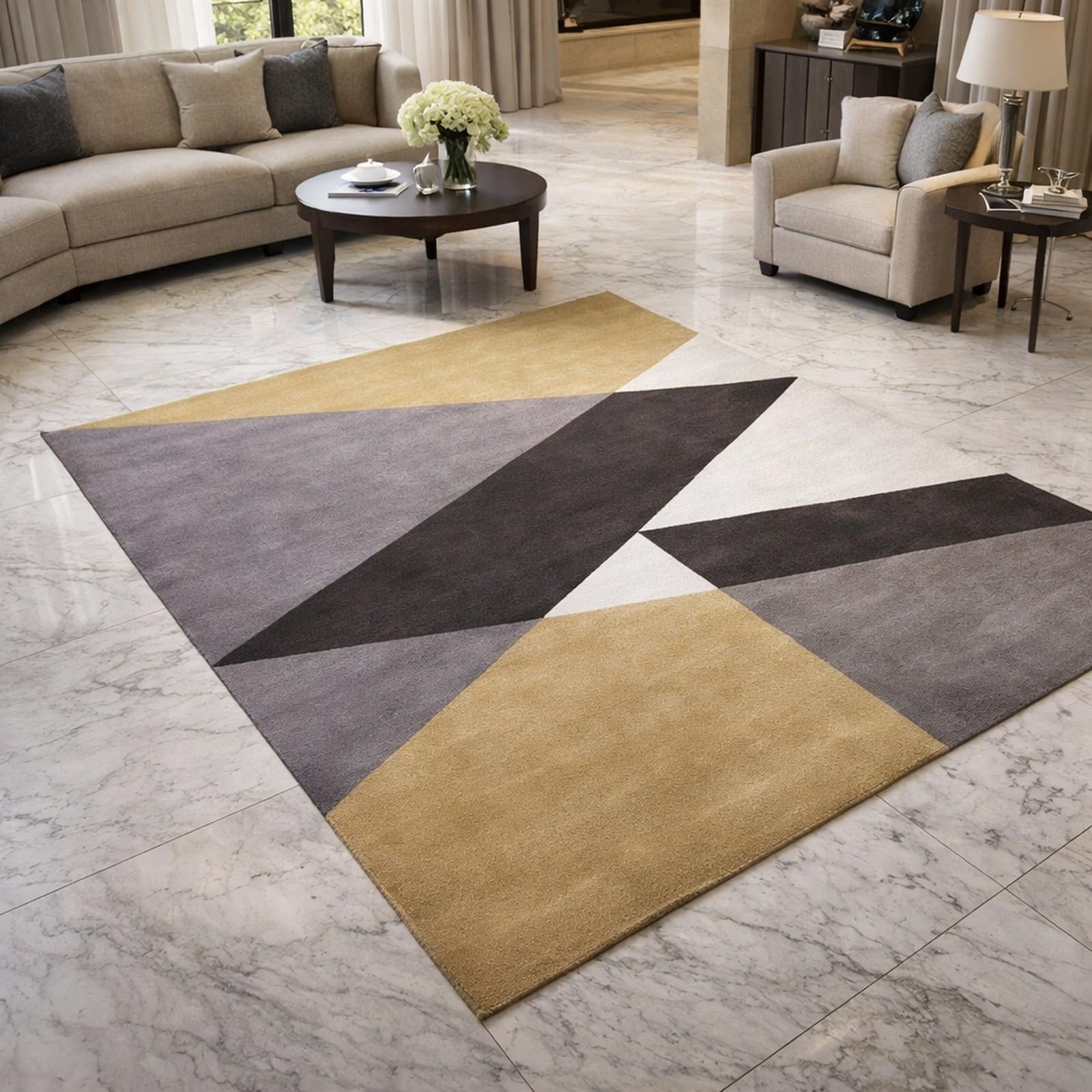 Tapis moderne de salon antidérapant et facile à nettoyer 170 x 200 cm géométrique