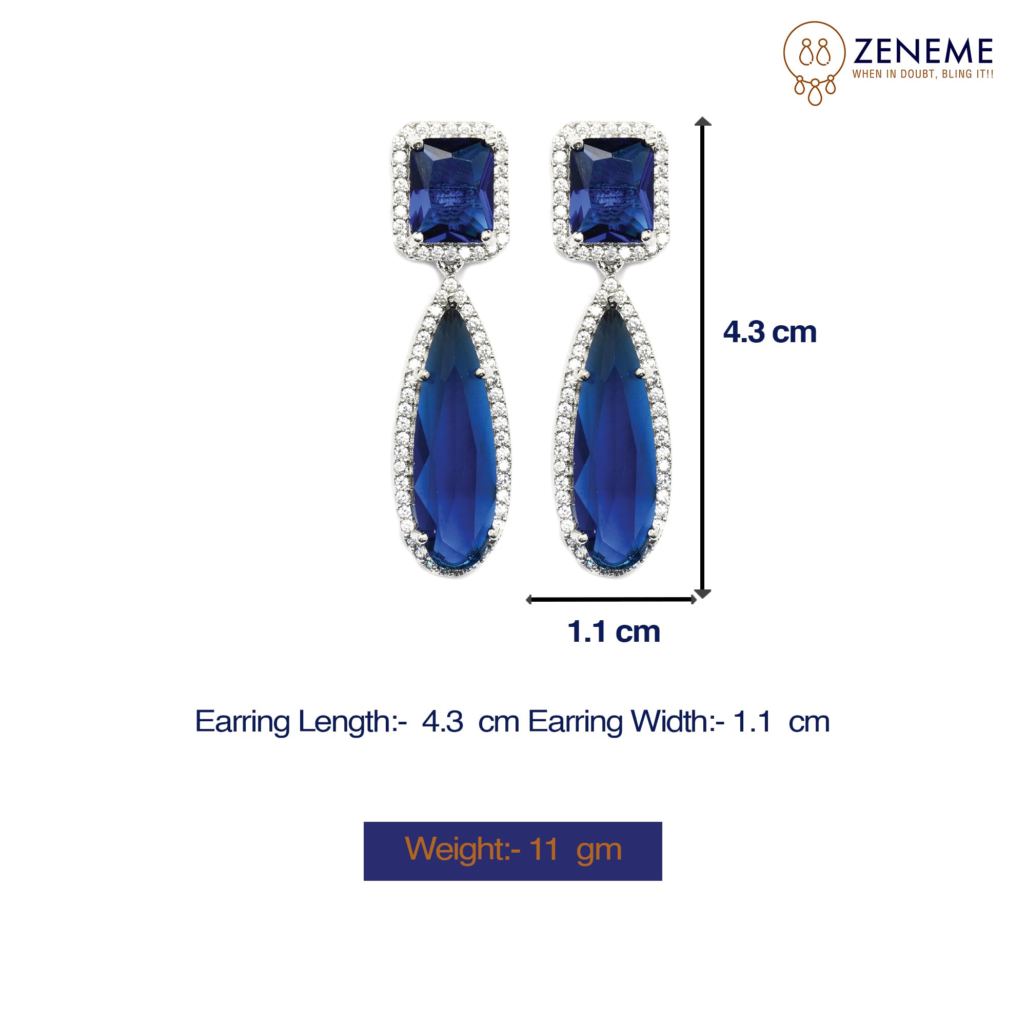 Rhodium-Plated American Diamond Teardrop Earrings