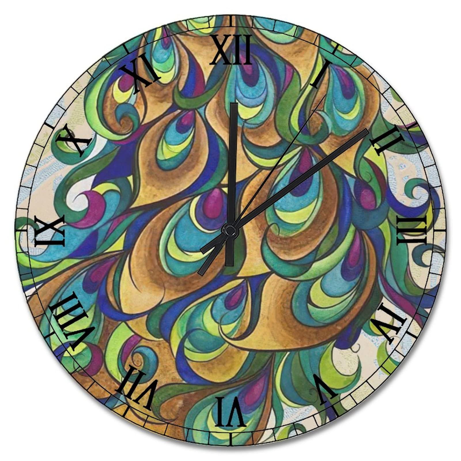 Horloge murale vintage paon decoration interieur chic en bois rustique