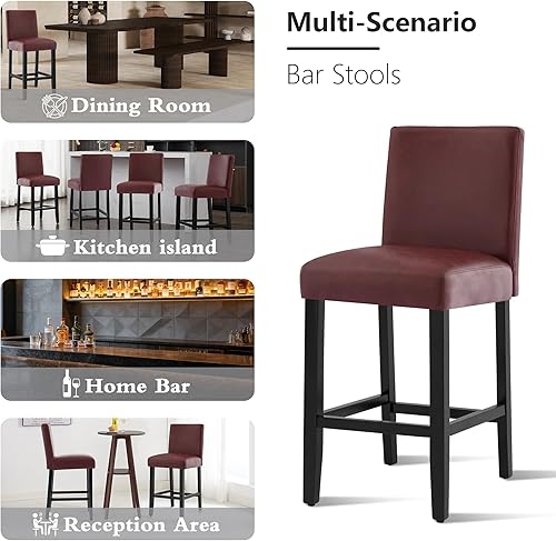 Miniatura 6 de Taburetes de bar de piel sintética de 26 pulgadas, modernas sillas de bar tapizadas de altura de barra, taburetes de bar con patas de madera maciza