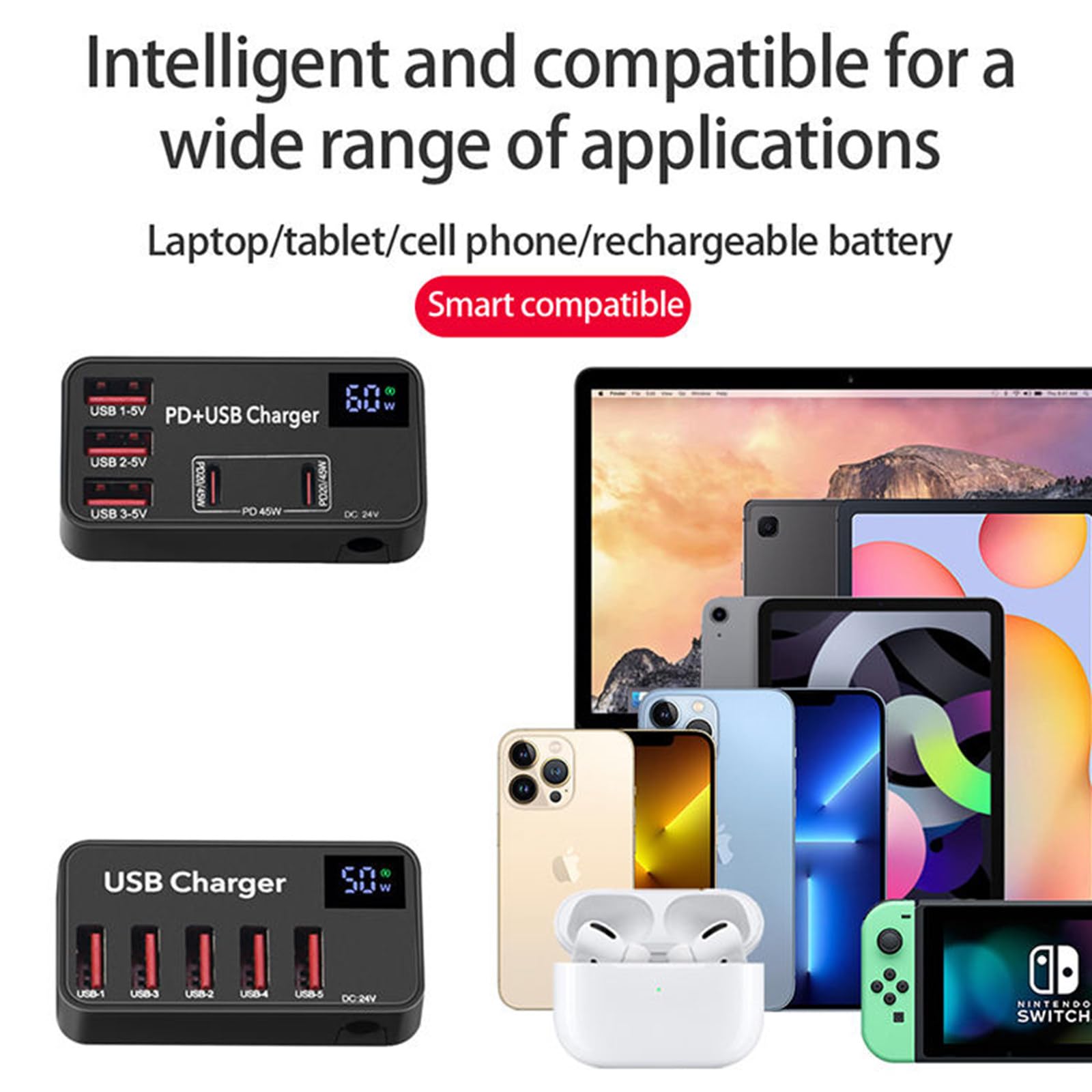 Adattatore da viaggio universale USB a ricarica rapida da 60 W nero PD45W Mini caricatore multifunzione per telefono cellulare portatile,A