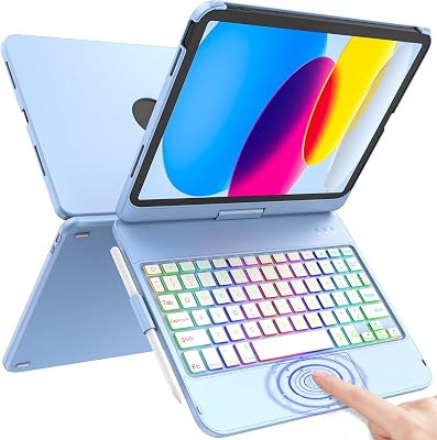 HOTLIFE for iPad A16 11th Generation/10th Generation Case with Keyboard,Multi-Touch Trackpad Keyboard for iPad 11" /10th Gen 10.9 inch 2022-10 Color Backlight, 360° Rotatable Protective Case