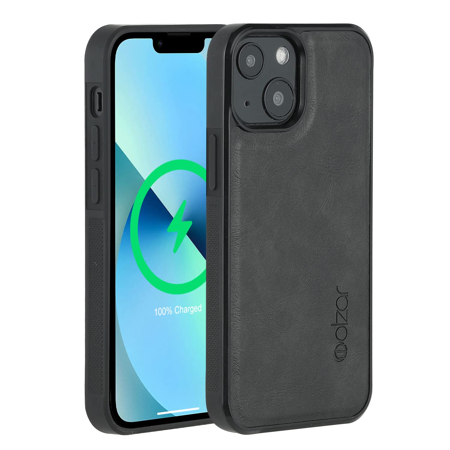 molzar GripBig Series iPhone 13 Mini Case with Faux Leather, Compatible with MagSafe Chargers & Accessories, Built-in Metal Plate for Magnetic Mount, Compatible with iPhone 13 Mini, Black/Black