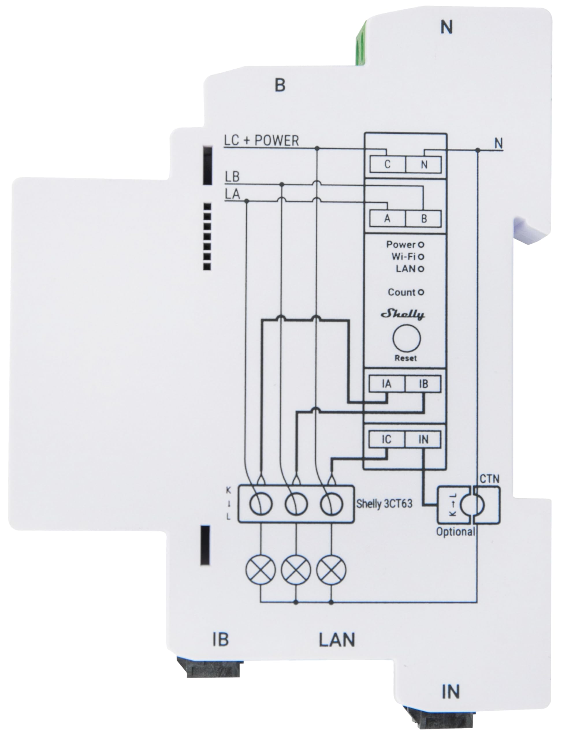 SHELLY Contatore di energia Pro 3EM-3CT63, Wi-Fi, BT, LAN