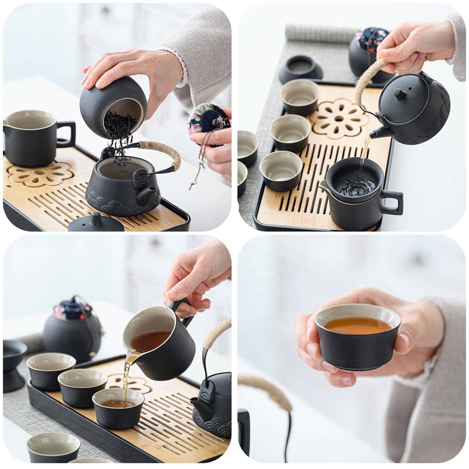 Set da tè da 14 pezzi, set da tè cinese Gongfu in porcellana, bellissimo set di teiera in ceramica con teiera e colino, servizio da tè giapponese, sacchetto regalo tutto in uno, per viaggi