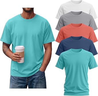 Riyiper 5 Pack Mens T Shirts Cotton Short Sleeve Basic Tees Crew Neck Loose Fit Shirts Bulk Plain Regular Casual Workout Tops