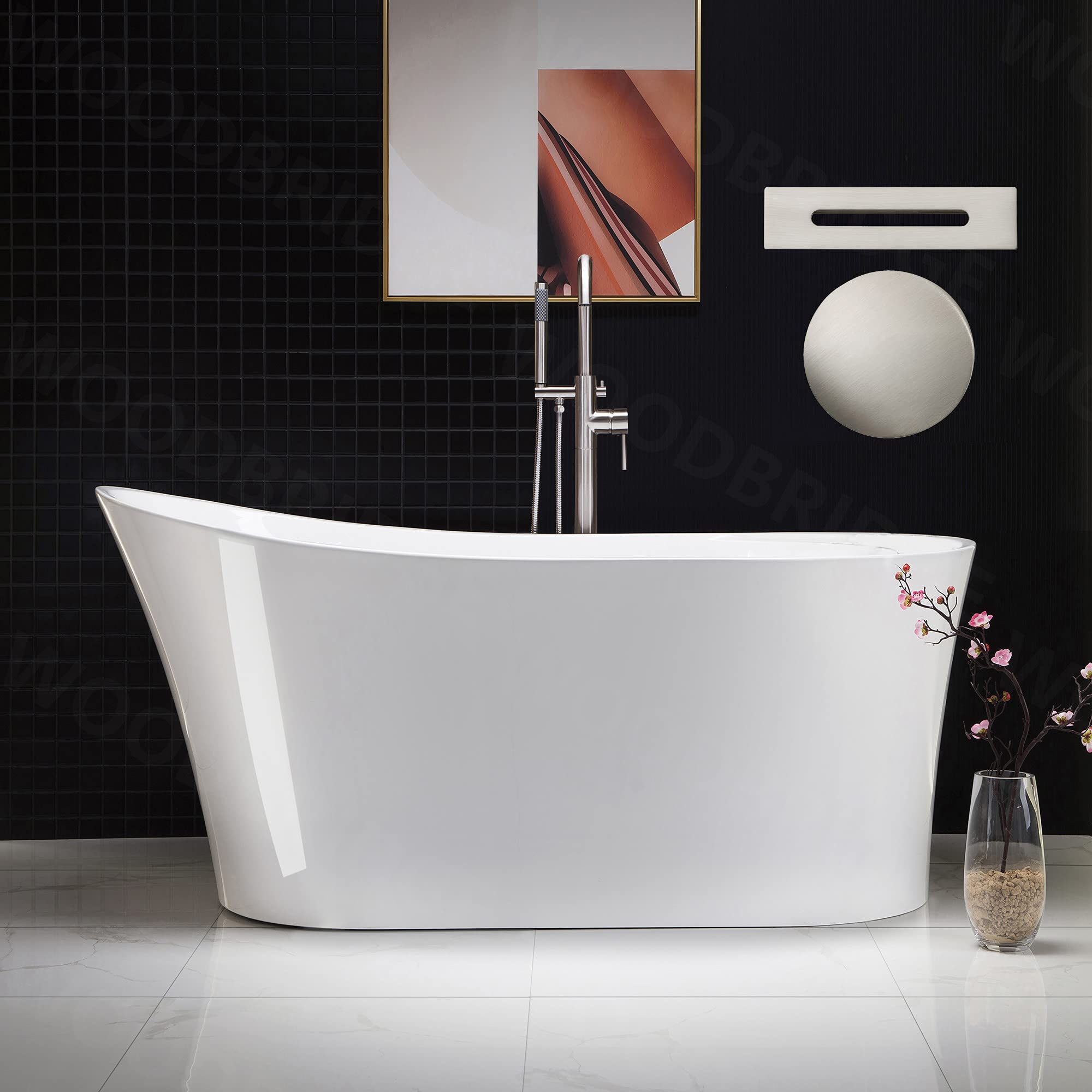 WOODBRIDGE 59 inch Acrylic Freestanding Bathtub Brushed Nickel