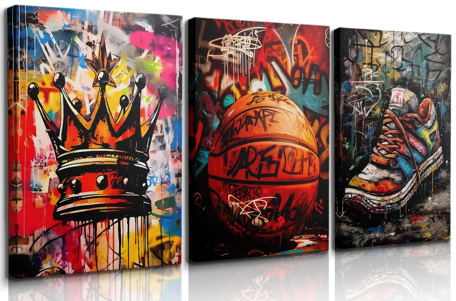 3Pcs Basketball Graffiti Canvas Wall Art Kids Sport Wall Decor Painting Graffiti Sports Prints Colorful Teen Boy Room Posters Picture Modern Grandson