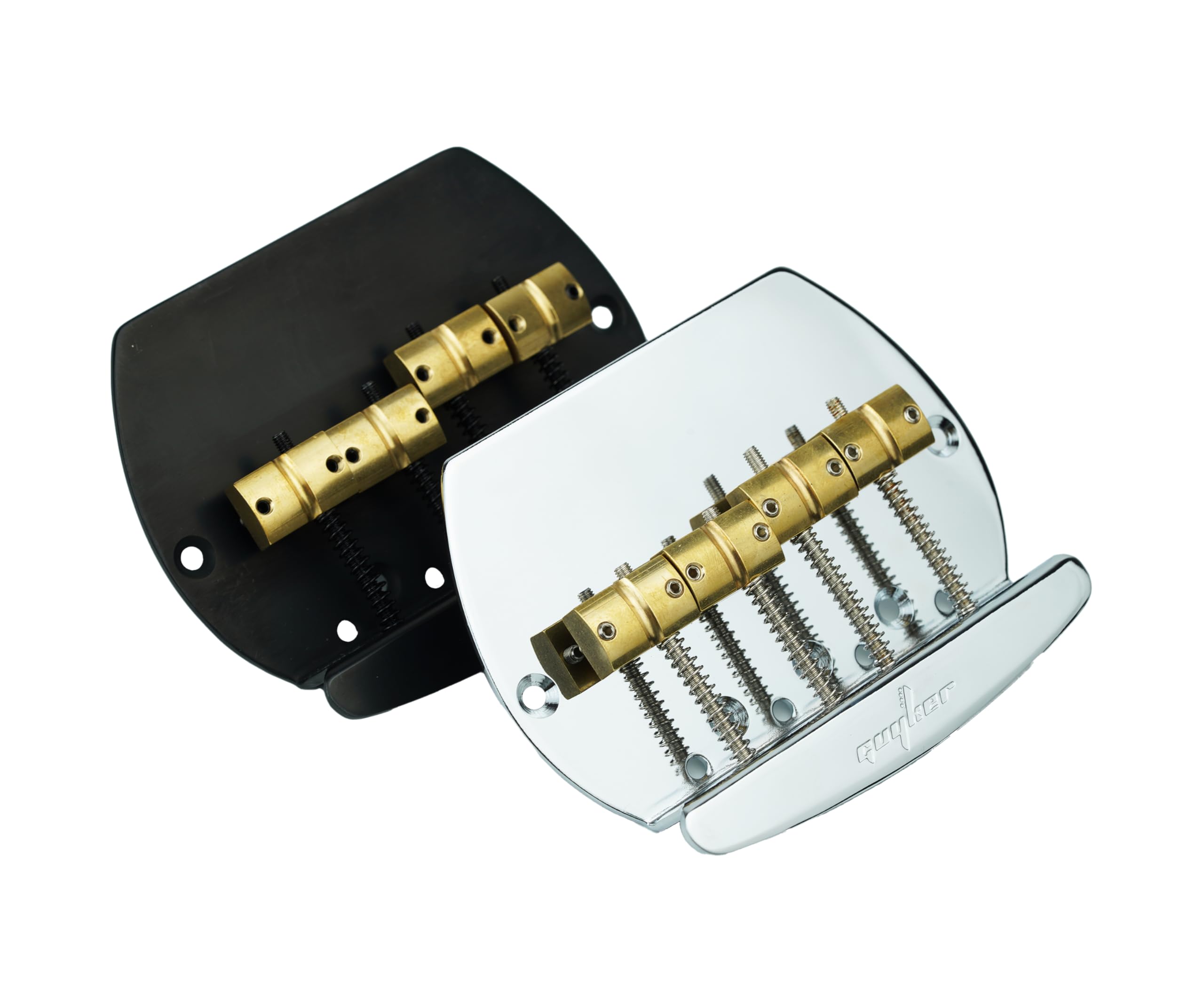 Guyker Bass-Steg-Saitenabstand 19,3 mm, 4 Saiten, feste Bassbrücke mit massivem Messing-Sattel und Eisenplatte (GB1007, Chrom)