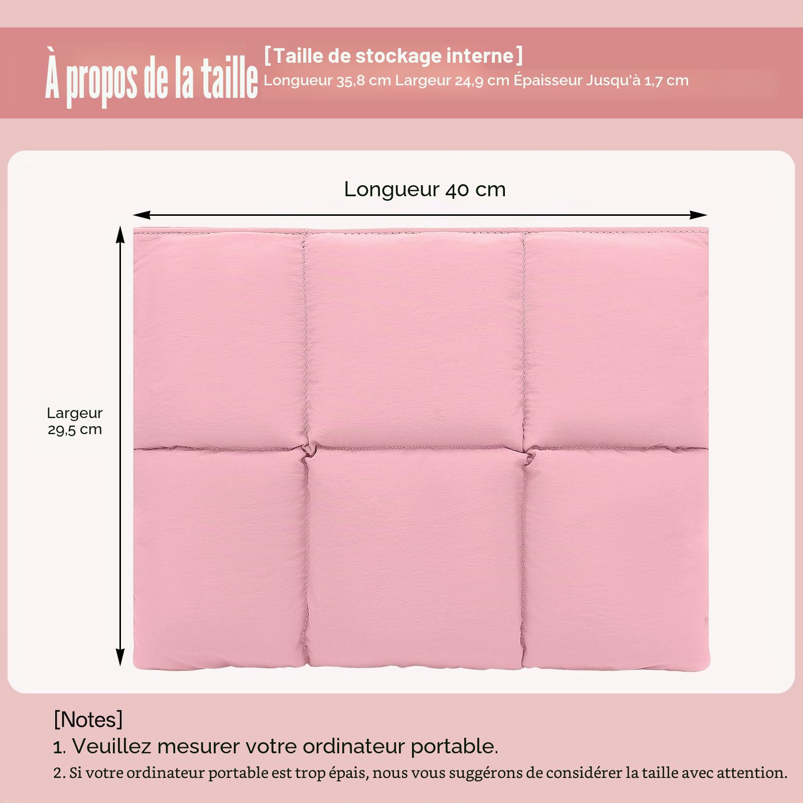 15-16 Pouces Puffy Housse Ordinateur Portable pour MacBook Air 15" (2023-2026), MacBook Pro 15" -16" (2008-2026), Sacoche Laptop pour Fermeture Magnétique, Imperméable Nylon (Rose)