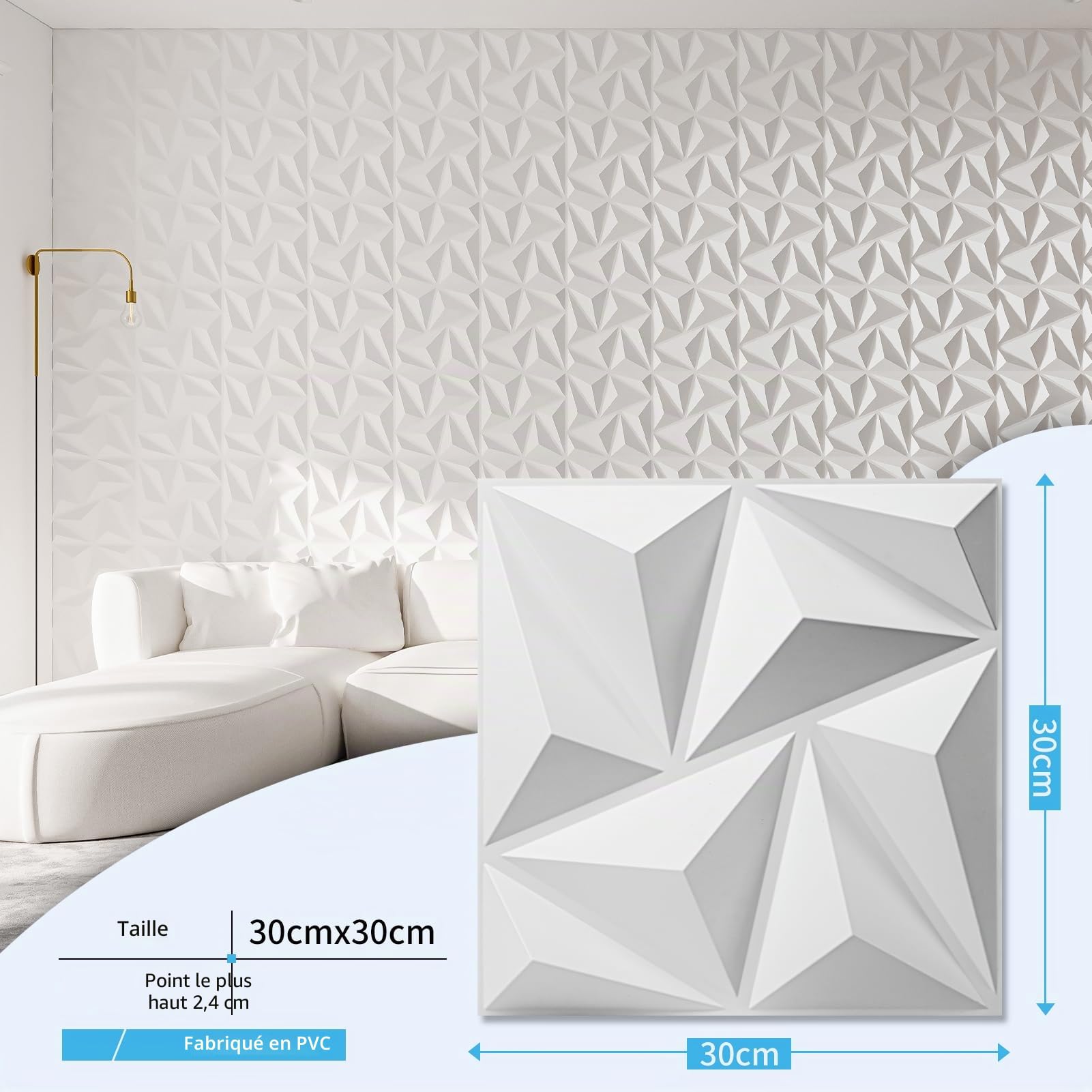 Art3d Lot de 20 panneaux muraux décoratifs 3D PVC 1,8 m² 30 x 30 cm Blanc