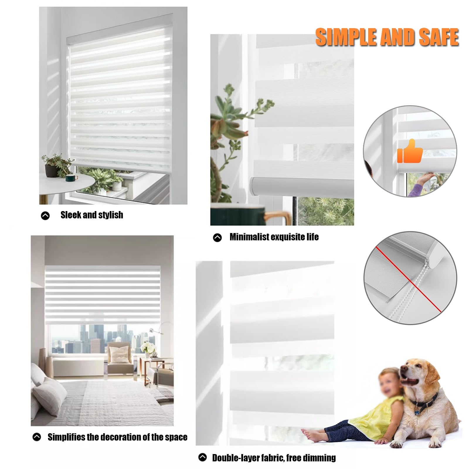 Tende A Rullo Joydeco Senza Fili Zebra Per Finestre, Tende A Rullo A Fili Zebra Per Finestre Tende A Rullo A Doppio Strato Free Stop Controllo Della Luce Per La Privacy Tende Traspare~p127956054