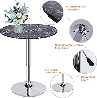 Vista 3 de Mepplzian Mesa redonda de pub ajustable en altura ajustable de 360 con mesa de MDF de mármol para comedor, bistró, cafetería, bar en casa (negro)