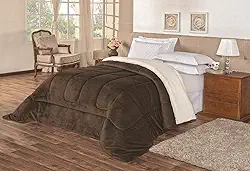 Coberdrom Sherpa Edredom Dupla Face Cobertor Manta Felpuda Liso, Cama Casal Queen, Marrom