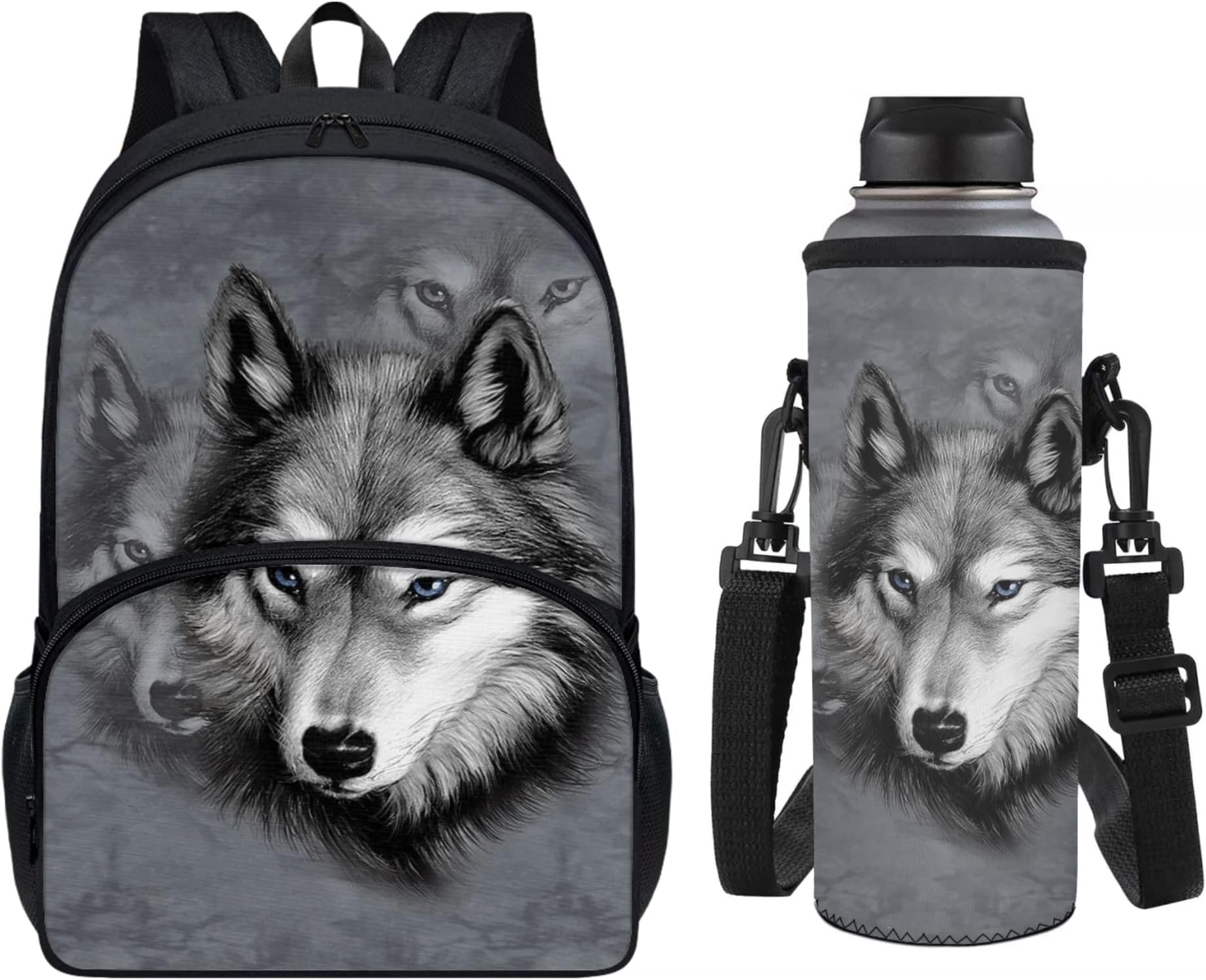 chaqlinAnimal School Backpack for Kids Toddle,Set of 2 Pcs Back to Bookbags School Bags Set with Water Bottle Carrier Bag