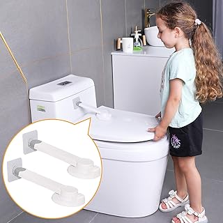 2-Pack Childproof Toilet Safety Locks: 3M Adhesive, Tool-Free Installation for Bathroom Security