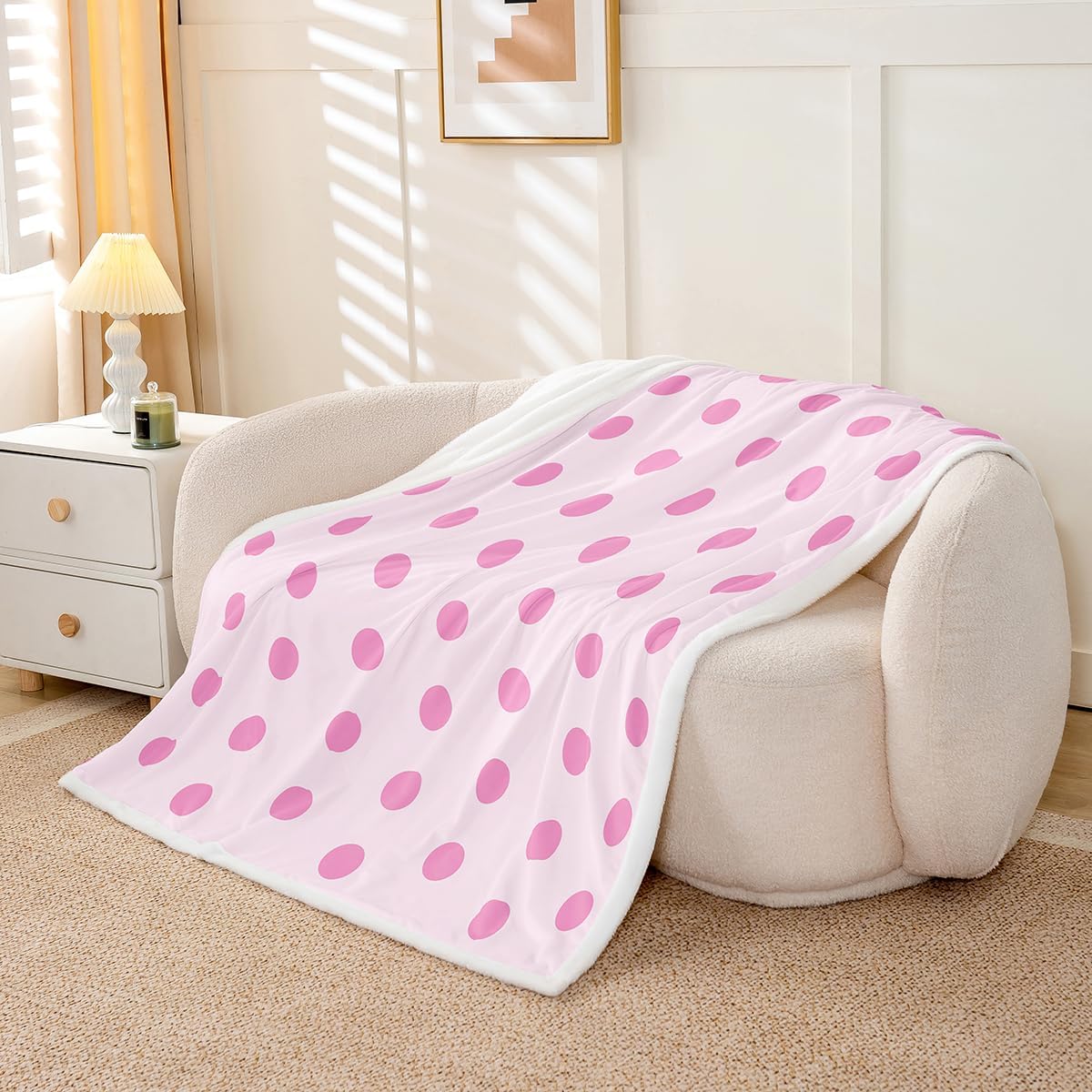 Pink Polka Dots Throw Blanket 40x50 Simple Polka Dots Decor Fuzzy Blanket for Kids Girls Teens Adults Geometric Circles Print Girly Fleece Blanket for Bedroom Office image 2