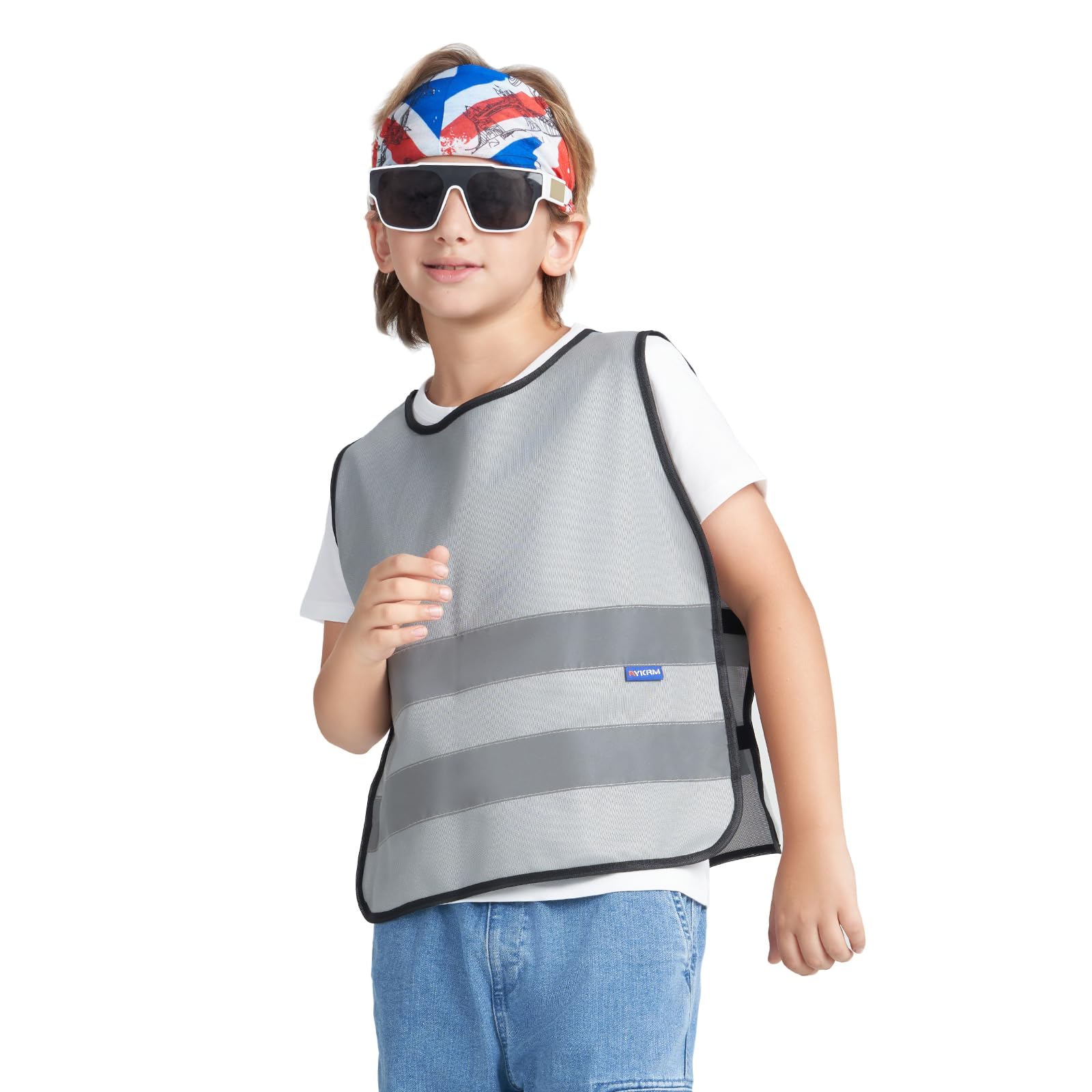 AYKRM 6-9 Year Hi Vis Vests for Kids grey Kids High Visibility Reflective Vest Grey High Vis Vests Jacket for Kids
