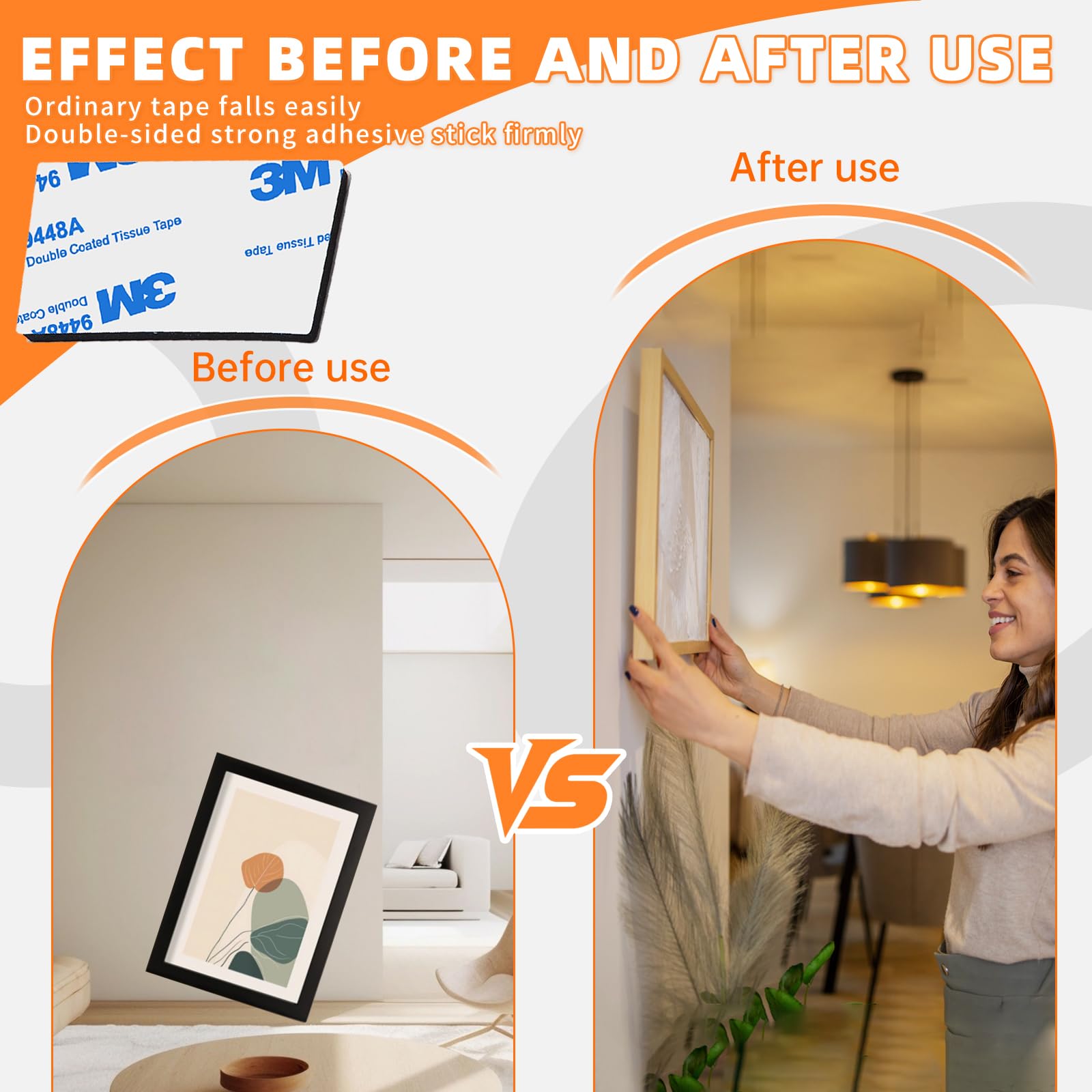 Double Sided Tape HeavyDuty Double Sided Tape for Walls 48Pcs 2 Sided Sticky Waterproof Pads 1 96 1 — view 6