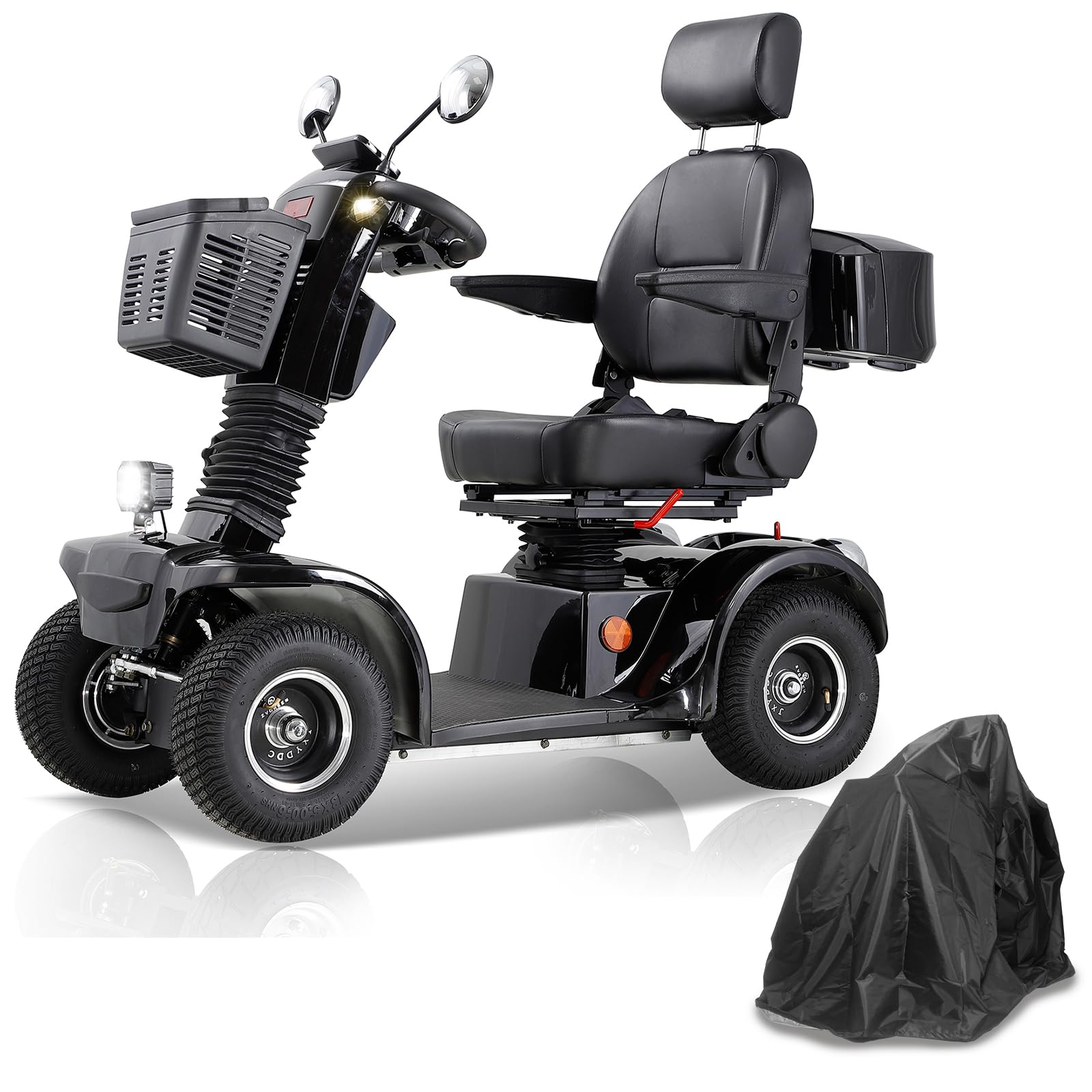 Mobility Scooters for Seniors and Adults, All-Terrain Mobility Scooter with Waterproof Cover, Heavy Duty 4-Wheel Electric Powered Mobility Cart Handicap Scooters, 500W Motor, 330lbs Capacity (Black)