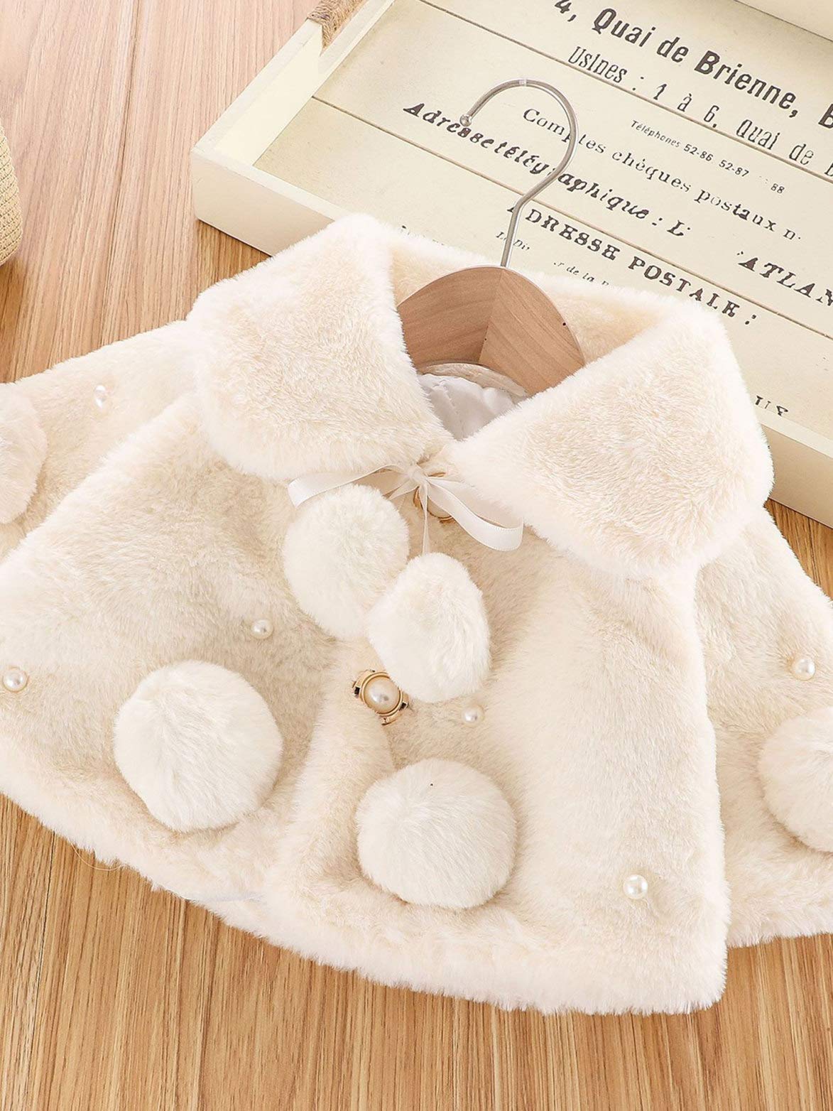 ranrann Scialle Principesse Pelliccia Sintetica da Neonata Bolero con Pompon Capo Festa Matrimonio Giacca del Mantello Inverno per Bimba Felpa Manica Lunga