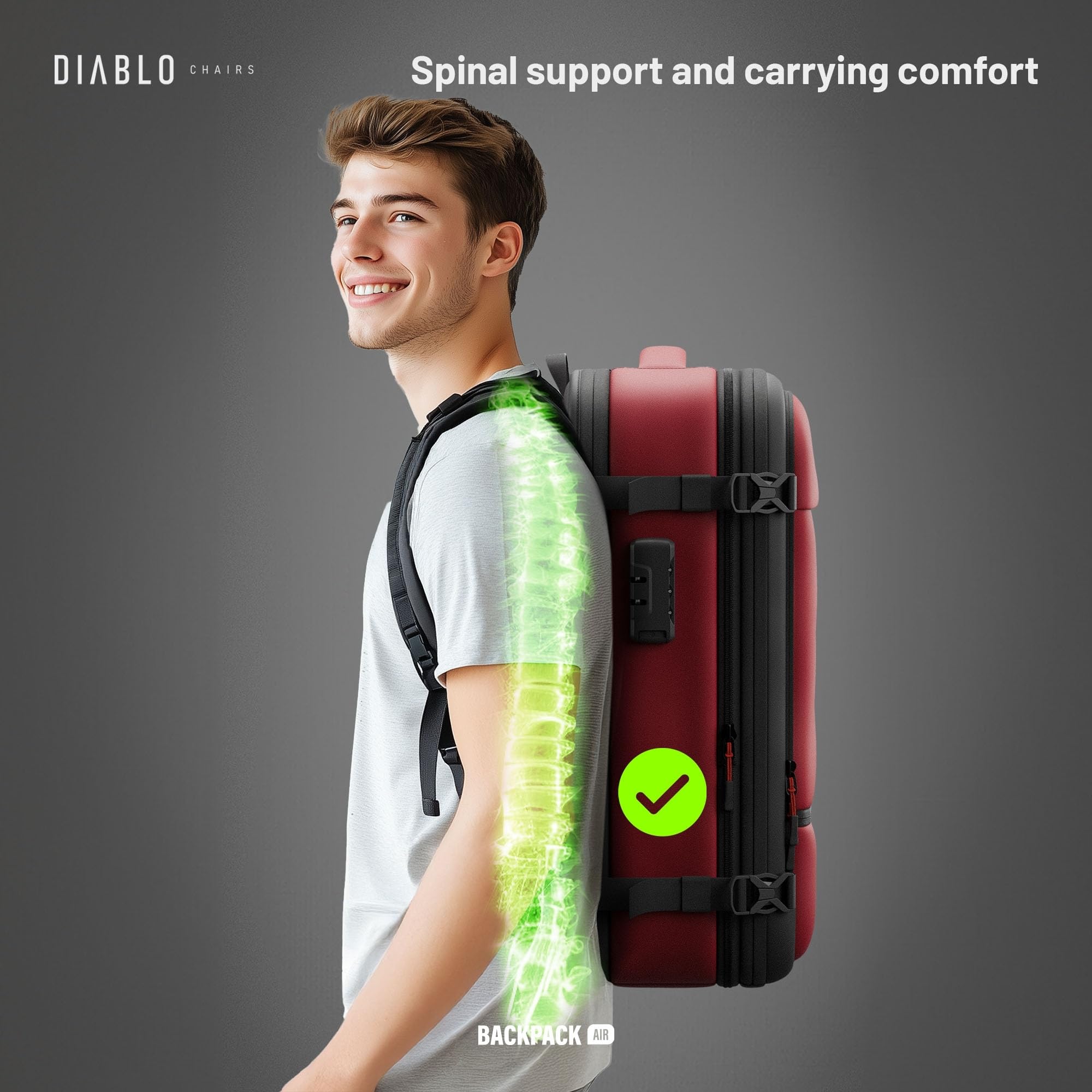 Diablo Chairs Plecak Próżniowy Backpack Air Wodoodporny Plecak Podróżny z Komorą Próżniową Rozszerzającą Pojemność Antywłamaniowy Zamek Kieszeń na Laptopa 32x52x18 cm Czerwony