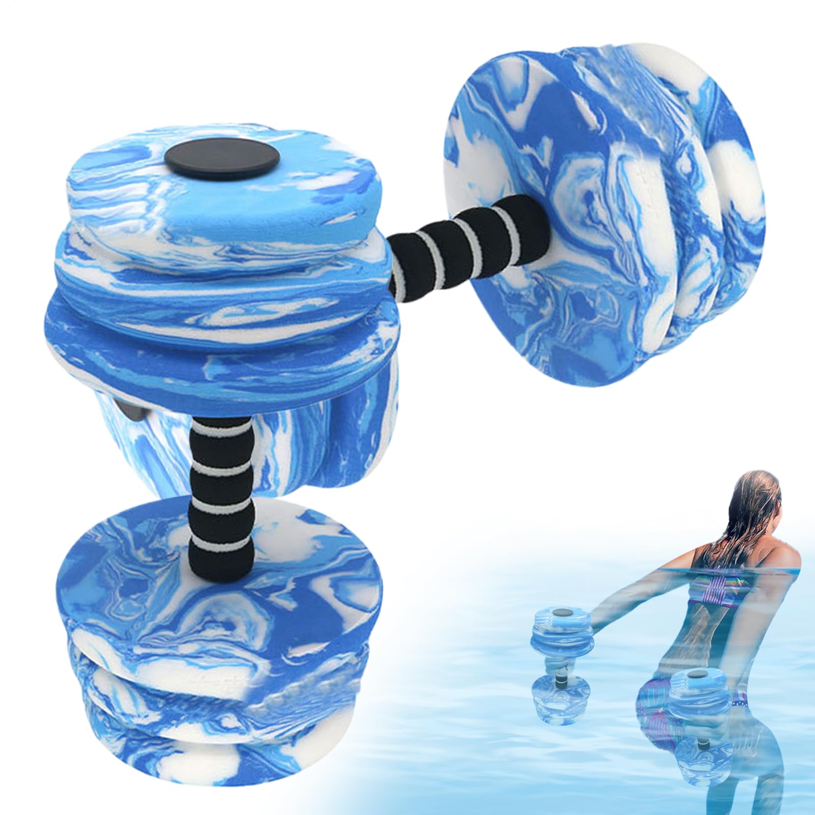 Dumbbell Set, 2 Pieces Pool Weights for Water Exercise, Floating EVA Foam Aqua Fitness Equipment, Lightweight Dumbbell for Aquatic Fitness Workout, Swimming