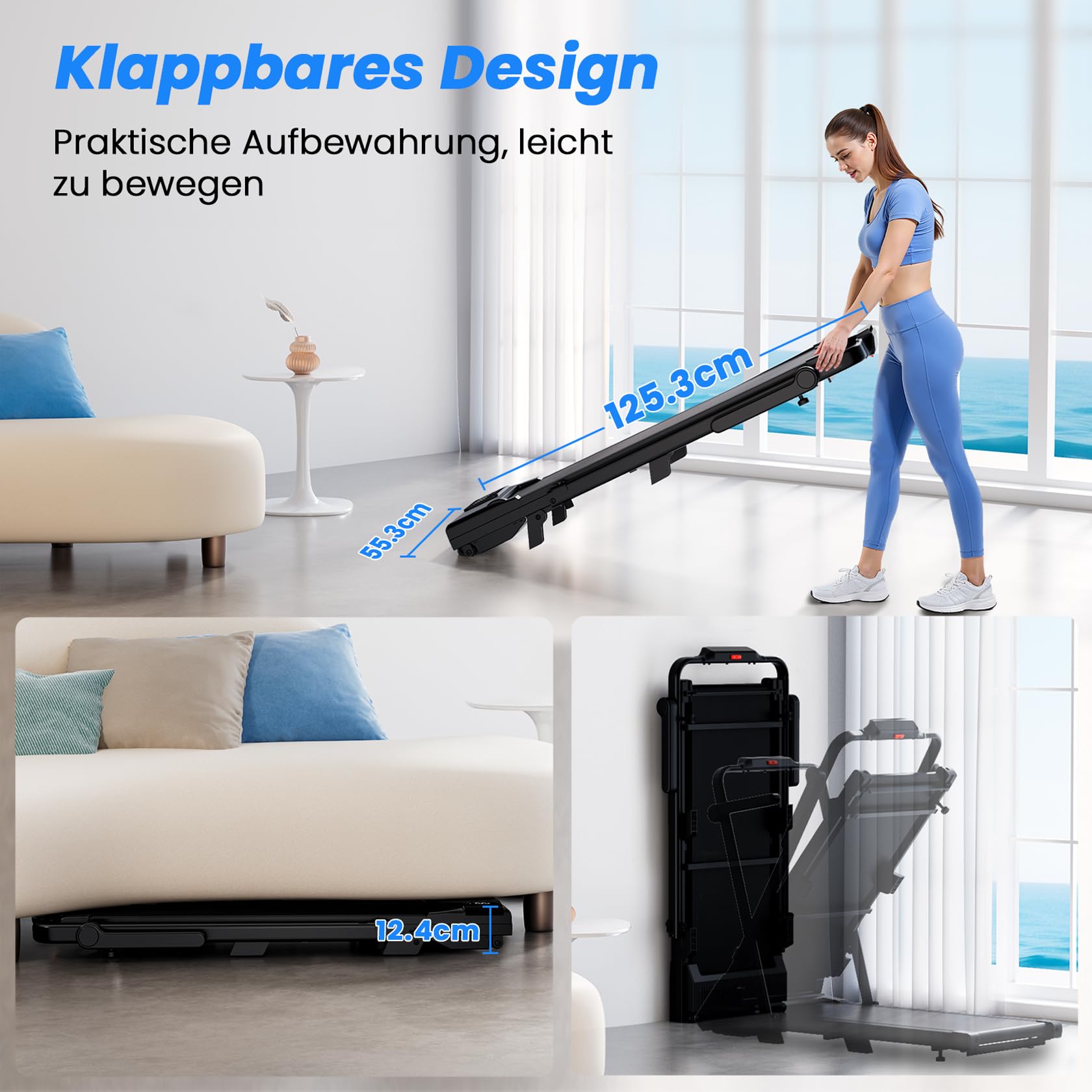 4 in 1 Walking Pad mit Steigung 6% Superun, 12km/h Laufband für Zuhause Klappbar mit APP und Fernbedienung, Max 136kg Laufband Schreibtisch mit Multi-Runner-Rennen und Training Course Erlebnis vor Ort