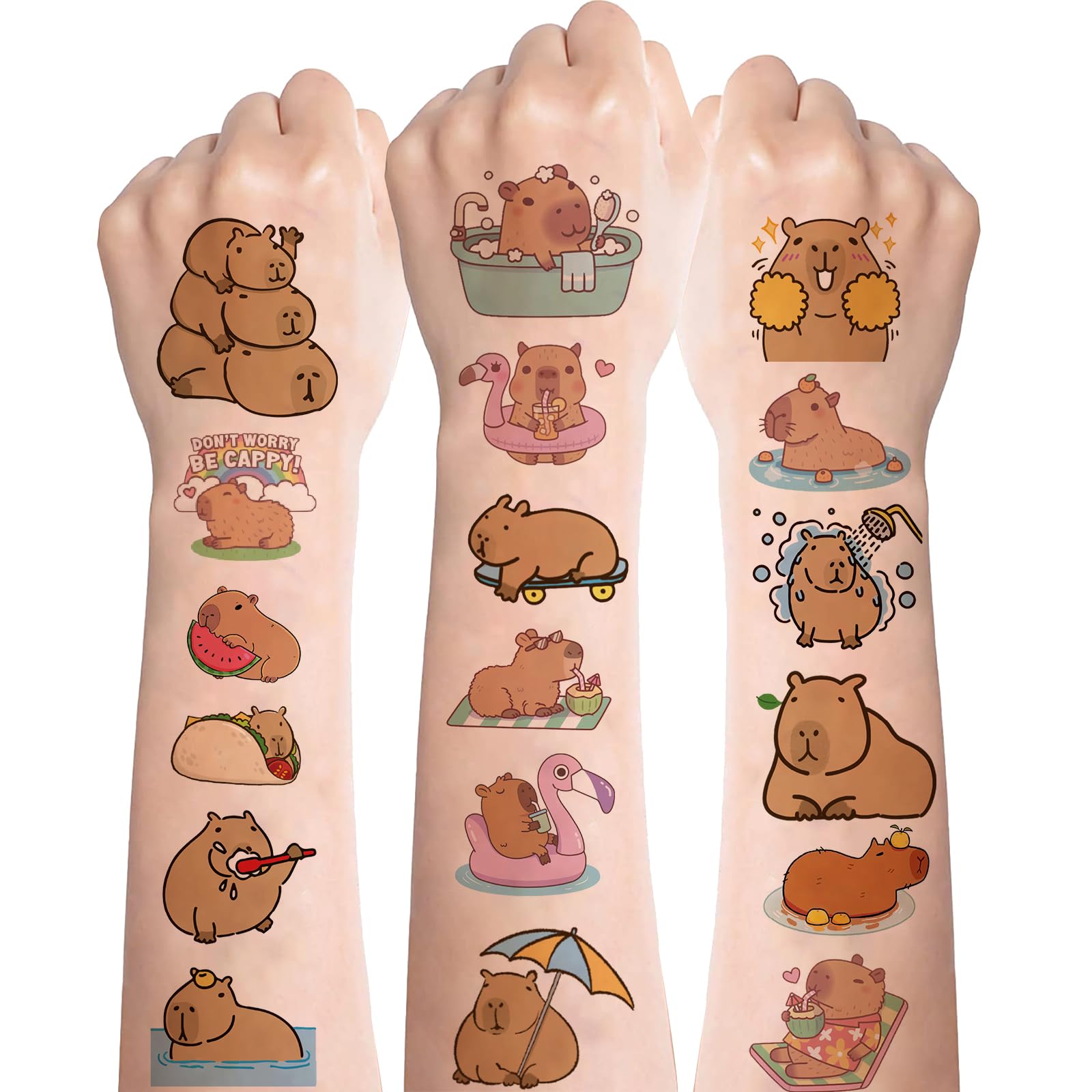 Capybara Tattoos für Kinder,10 Blatt Niedlich Tiere Kindertattoos Hautfreundlich Temporäre,Kinder Tattoo Jungs Mädchen,Klebetattoos Sticker für Wasserschwein Thema Kindergeburtstag Mitgebsel Party
