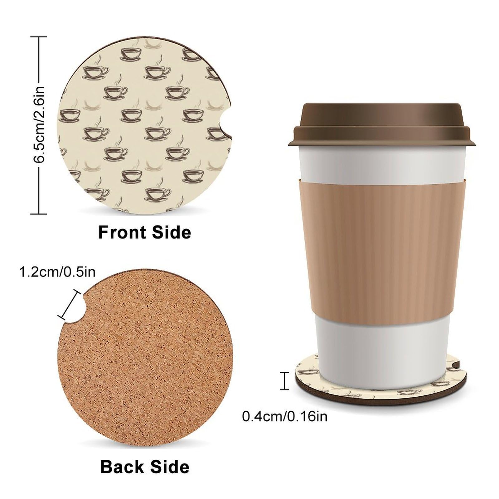 Coffee Cups 4PCS Car Coasters Cup Holders Universal Vehicle Car Insert Coaster 2.56 Inch Auto Coasters