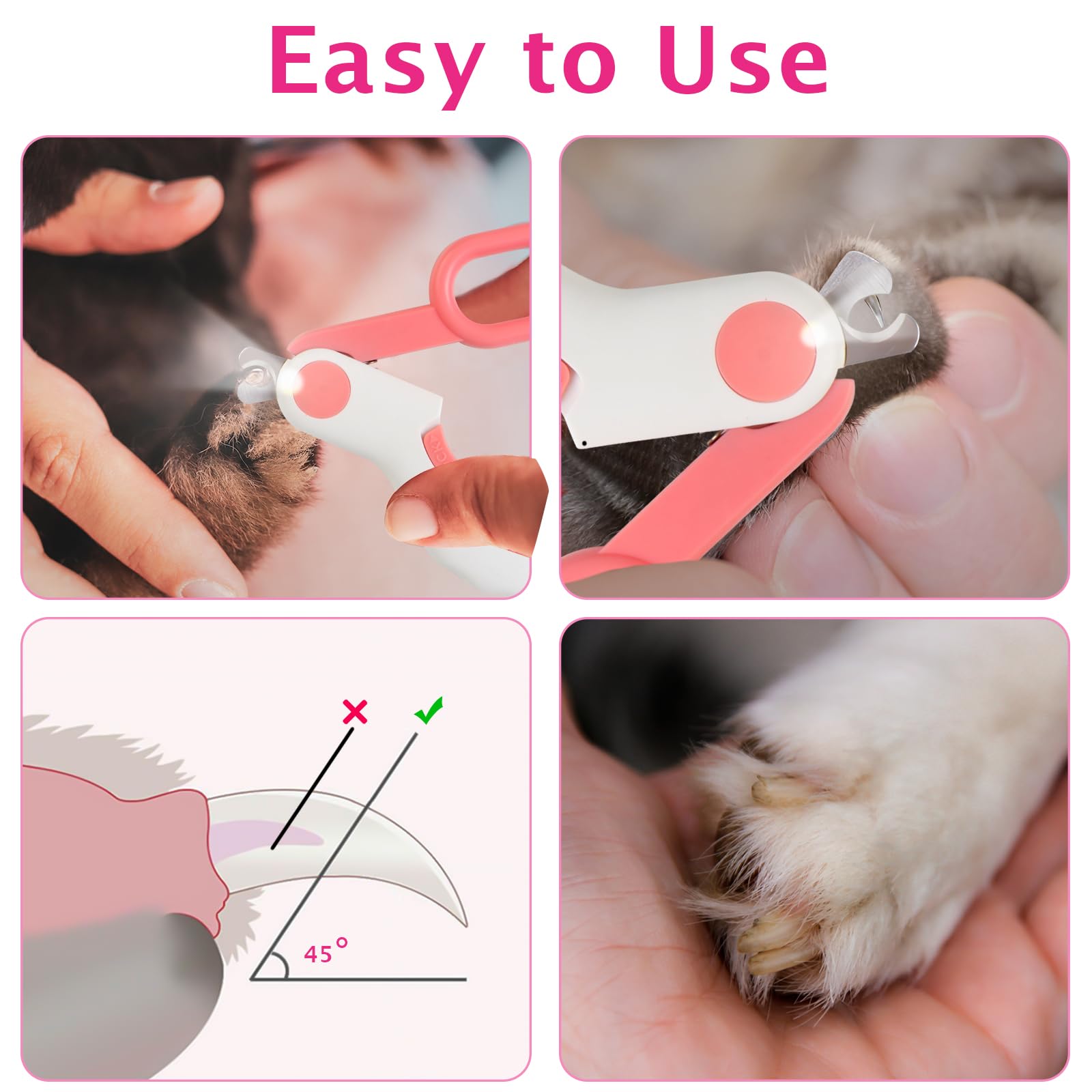 Small Animals Nail Clippers with LED Lights to Avoid Excessive Cutting and Razor Sharp Blades - Professional Claw Trimmer for Tiny Dog Cat Kitten Bunny Rabbit Bird Guinea Pigs Ferret Hamsters (Pink) - image 6