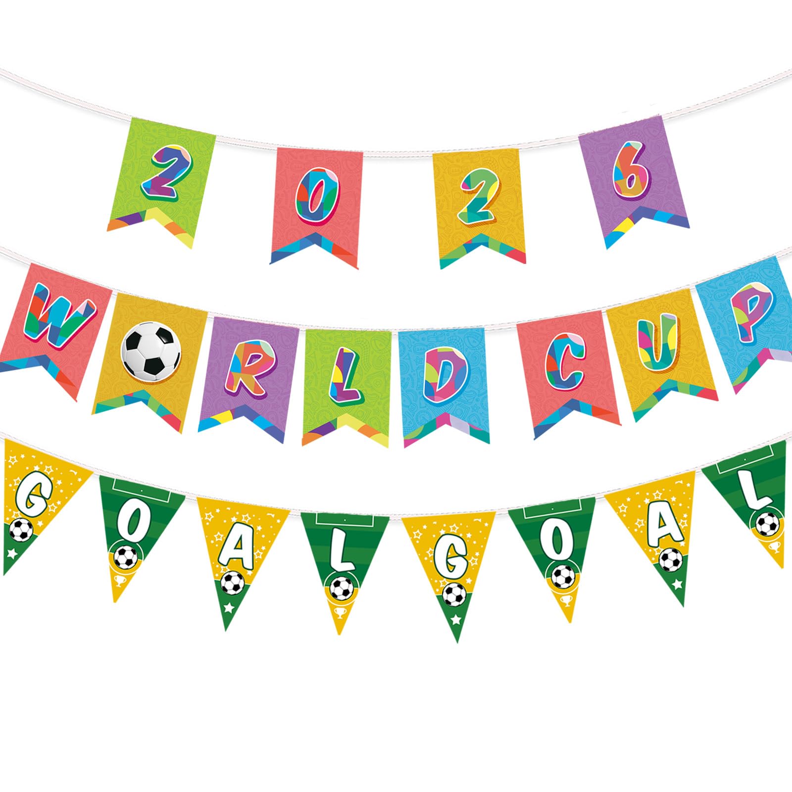 AhfuLife World Cup Football Bunting for Party Decorations 2026, 3pcs Reusable Flags Banner for World Cup Football Decorations 2026, Preassemble Banner for Home Bar Indoor Garden