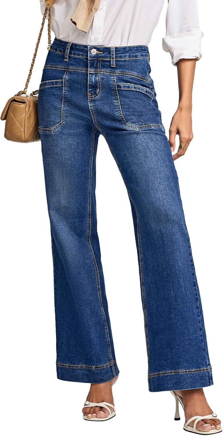 EVALESS Womens Jeans Wide Leg High Waisted Straight Bootcut Jeans Trendy Fall 2025 Zimbaplatinum Stretchy Denim Pants