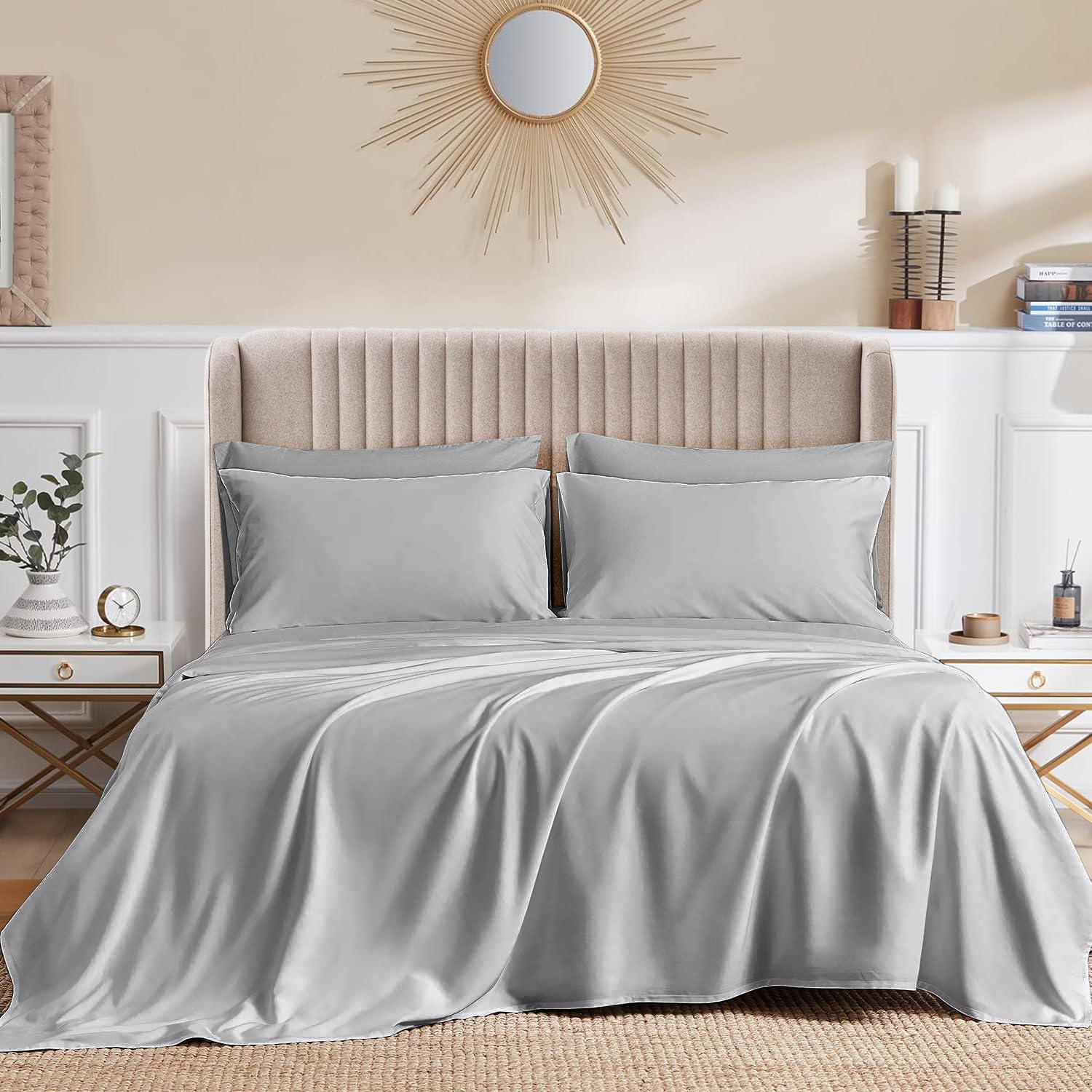 CASA LINEN Wyoming King 4pc Sheet Set in Silver Solid