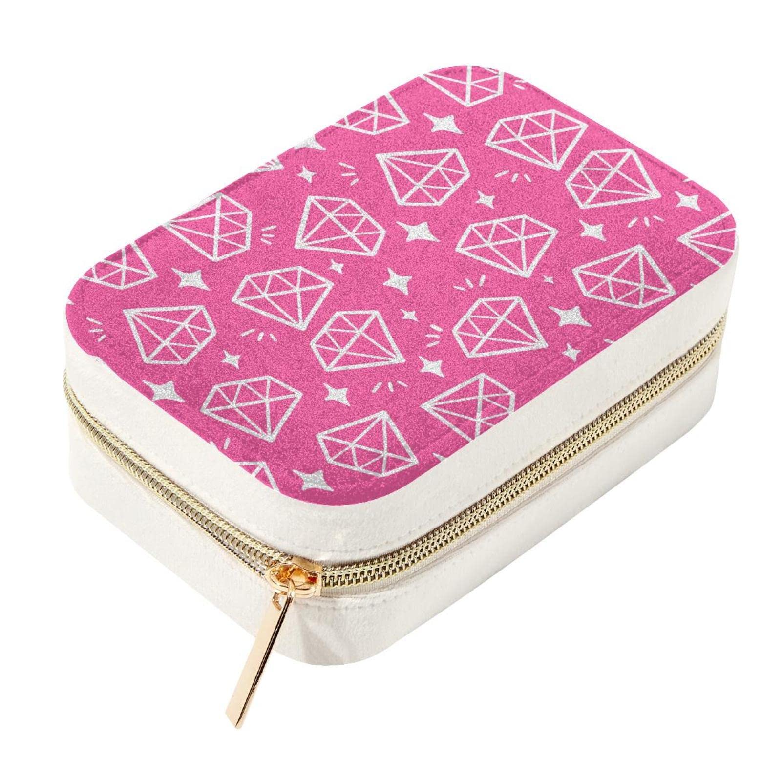 Boîte de rangement en velours pour boucles d'oreilles rose compacte avec zip