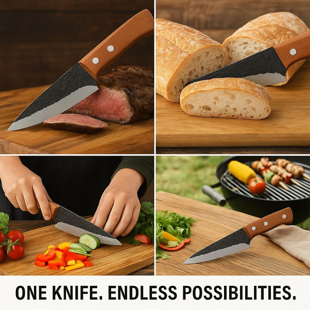 Machado Utility Knife | Hammered Stainless Steel Kitchen Knife with Wooden Handle | Sharp Multipurpose Knife for Cutting, Slicing & Chopping | Professional Chef & Home Use 3