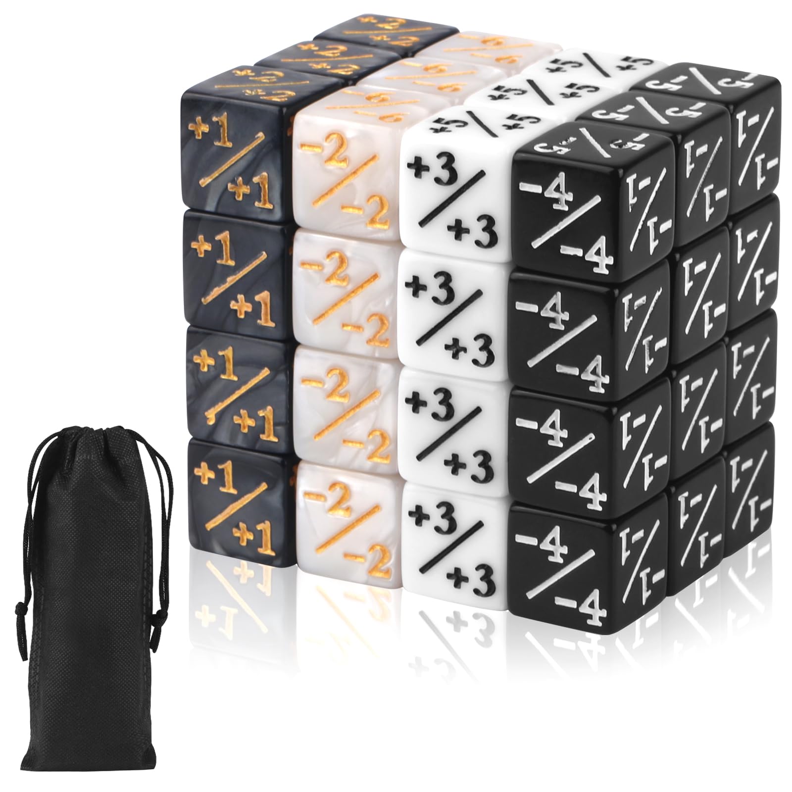 48 Stücke Würfel Zähler, 4 Farben Magic Set mit Plus- oder Minuszeichen, Magic The Gathering Würfel mit Aufbewahrungsbeuteln, Tokenwürfel für Tischspiele