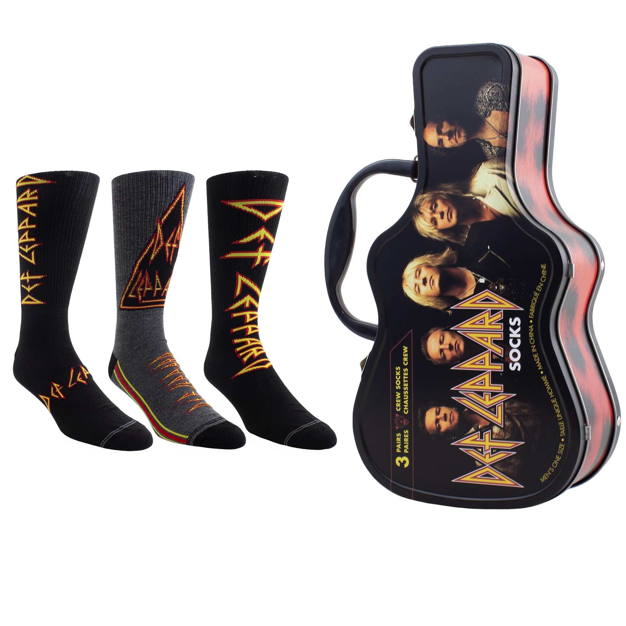 PERRI'S SOCKS - Licensed Guitar Tins with 3 Pairs of Socks, Black/Charcoal/Yellow, 5-12 UK
