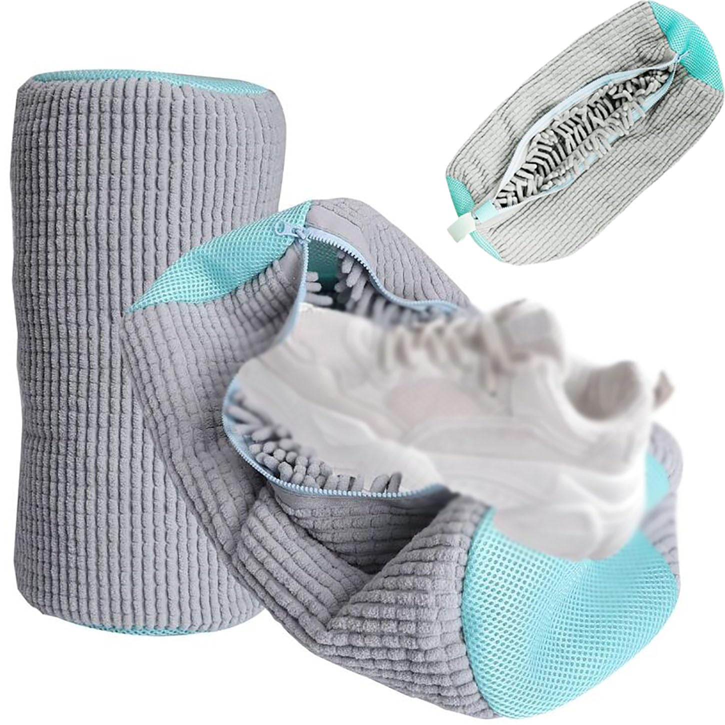 Bolsa para Lavar Zapatillas En Lavadora,2 Piezas Bolsa Zapatos Lavadora,Bolsas para La Colada para Zapatos con Fibras Esponjosas,Bolsa De Lavandería Secadora Proteger,Reutilizable