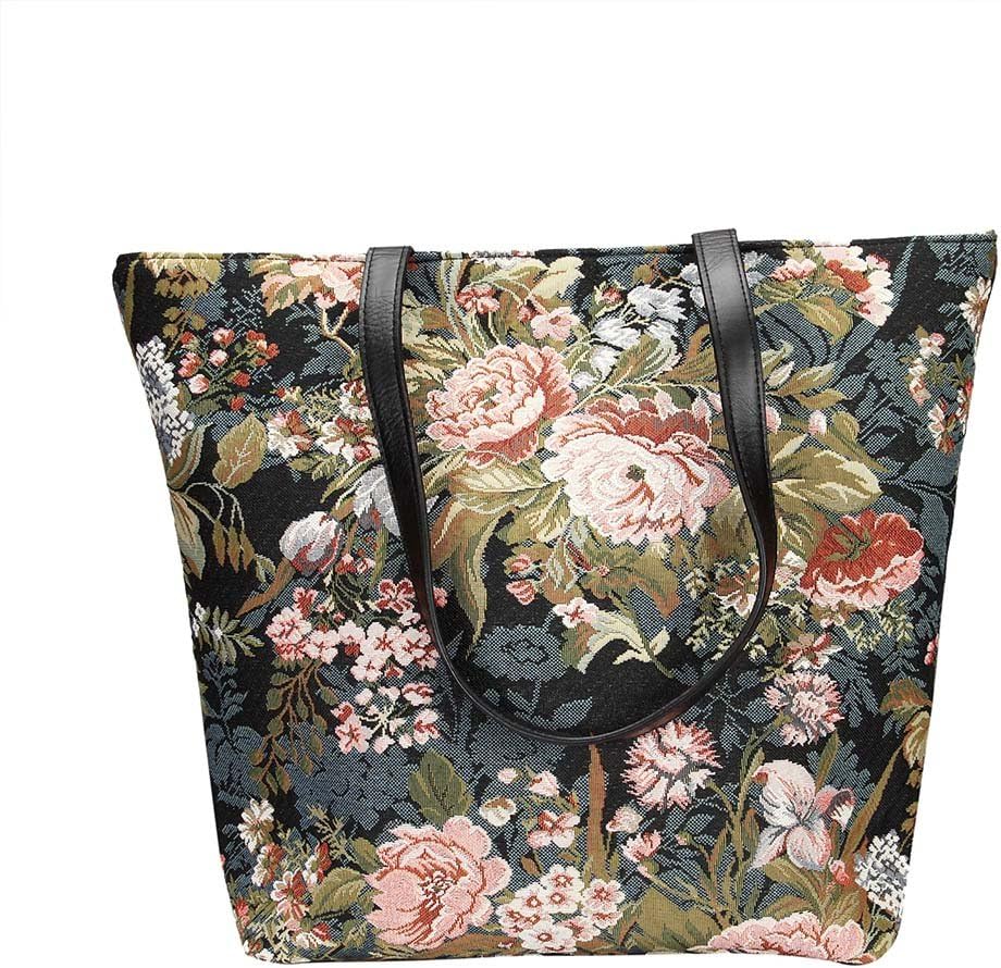 Signare Tapestry Shoulder Bag Tote Bag for Women with Peony Flower (SHOU-PEO)