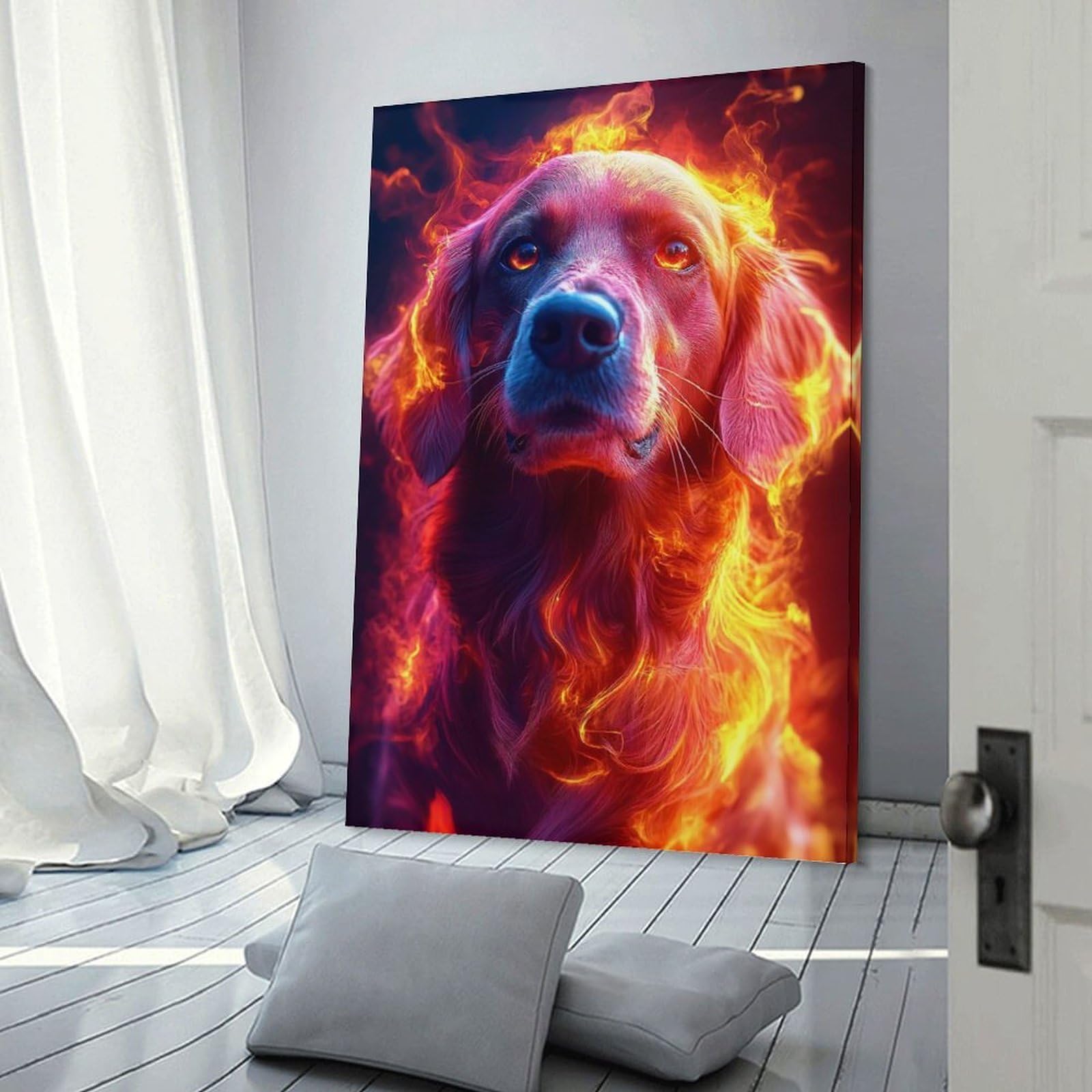 Junmoney Fiery Dog Portrait Canvas Wall Decor, 20x30inch(50x75cm), for Home Walls, Creative Rooms Or Shared Spaces, Stylish Home Artwork for Focal Walls