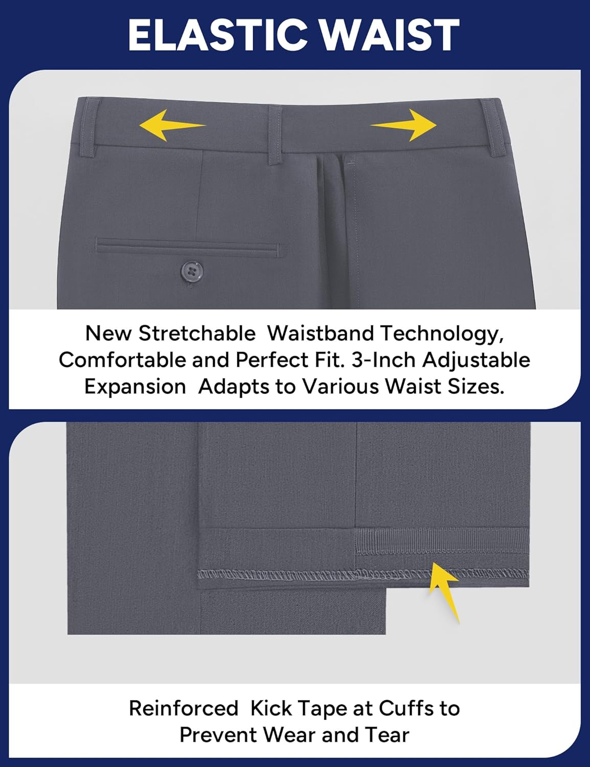 Men's Stretch Dress Pants with Expandable-Waist 3 Fits: Slim Fit/Classic Straight/Big & Tall - Image 5