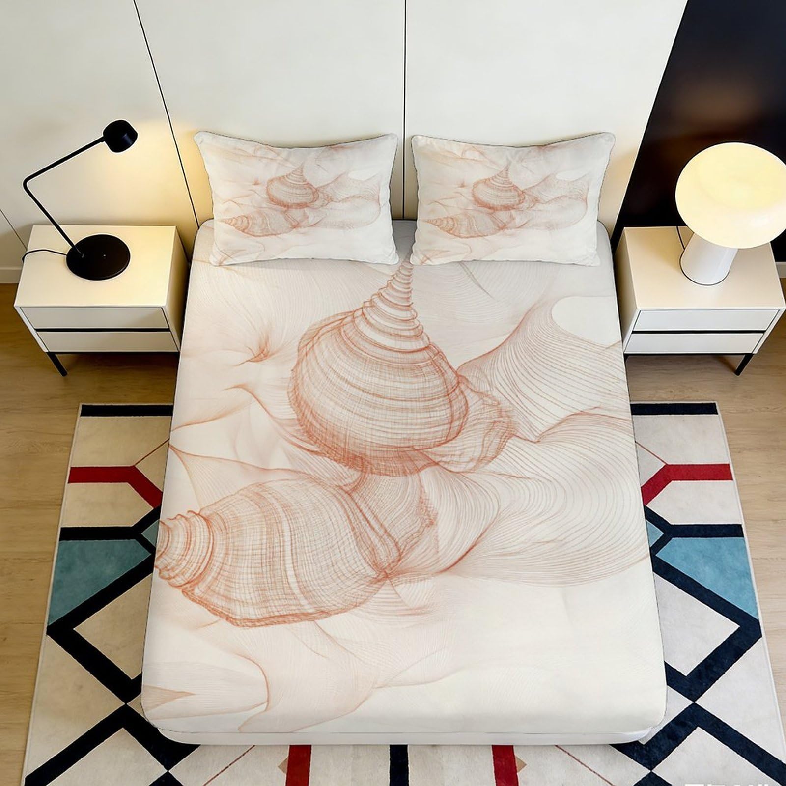 3D Printed Seashell Art Fitted Sheet Microfiber Soft Beige Ocean Theme Mattress Cover Bedroom Guest Room Decor 90x200x25cm