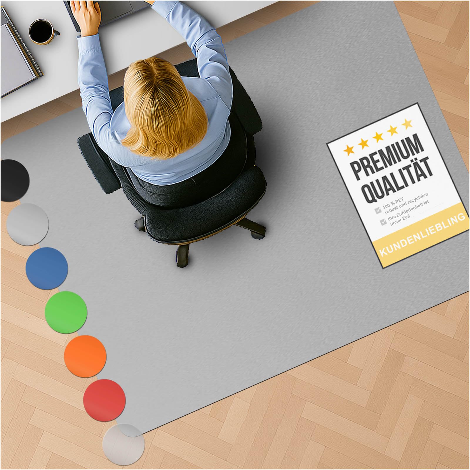 Bodenschutzmatte Chroma aus PE-Kunststoff - Stuhlmatte 90x120 cm Grau | Bunte Schutzmatte für Hartböden - kratzfeste Bürostuhl Unterlage - zuverlässiger Bodenschutz im Büro & Kinderzimmer