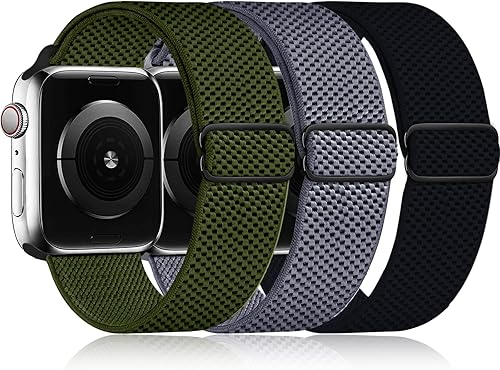 Miniatura 1 de Paquete de 3 correas elásticas de nailon compatibles con Apple Watch de 1.496 pulgadas, 1.575 pulgadas, 1.614 pulgadas, para mujeres y hombres,