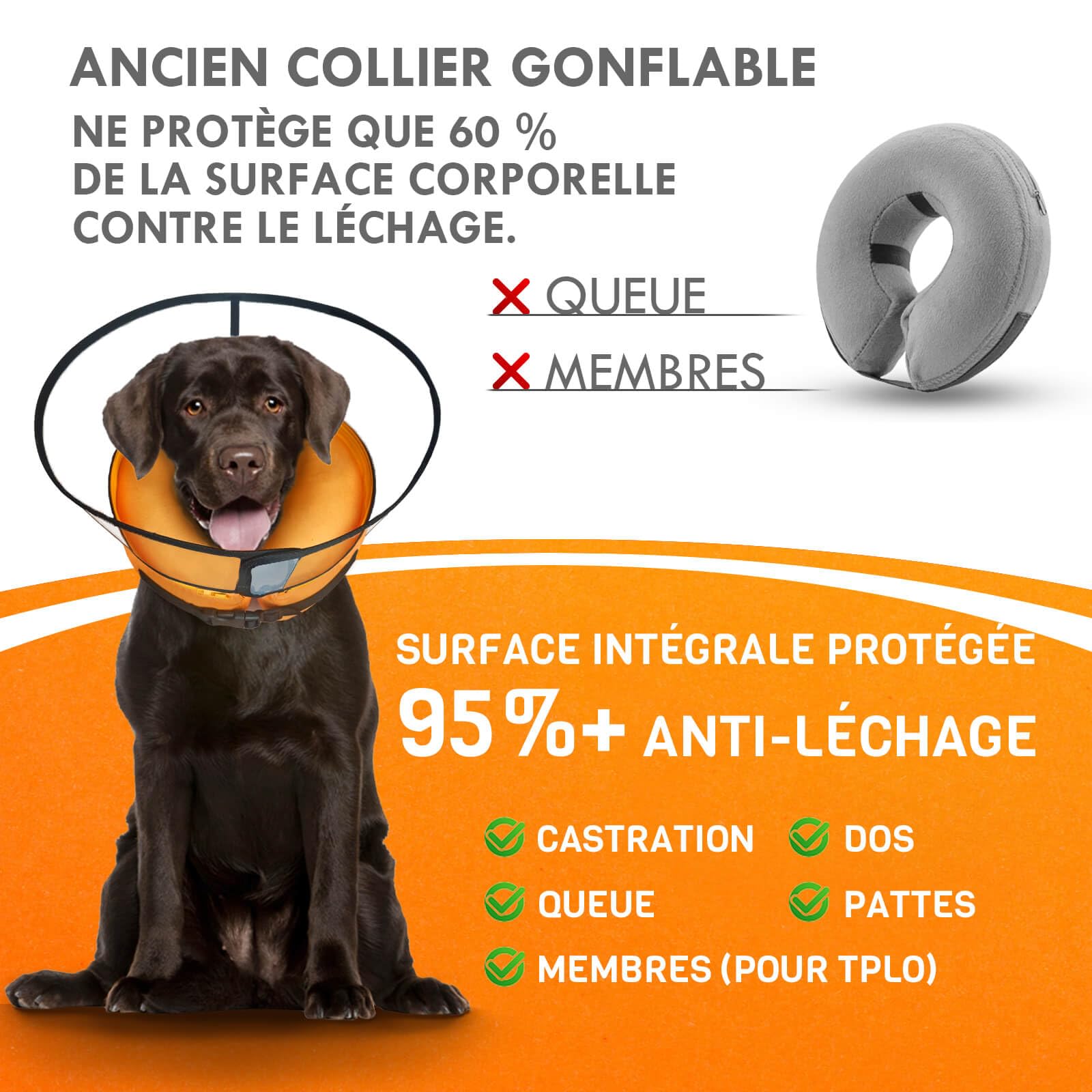 2-en-1 Collerette Chien Gonflable avec Couvercle Anti Lechage, Collerette Chat Anti Lechage, Body Chien Post Operatoire [Taille 5]