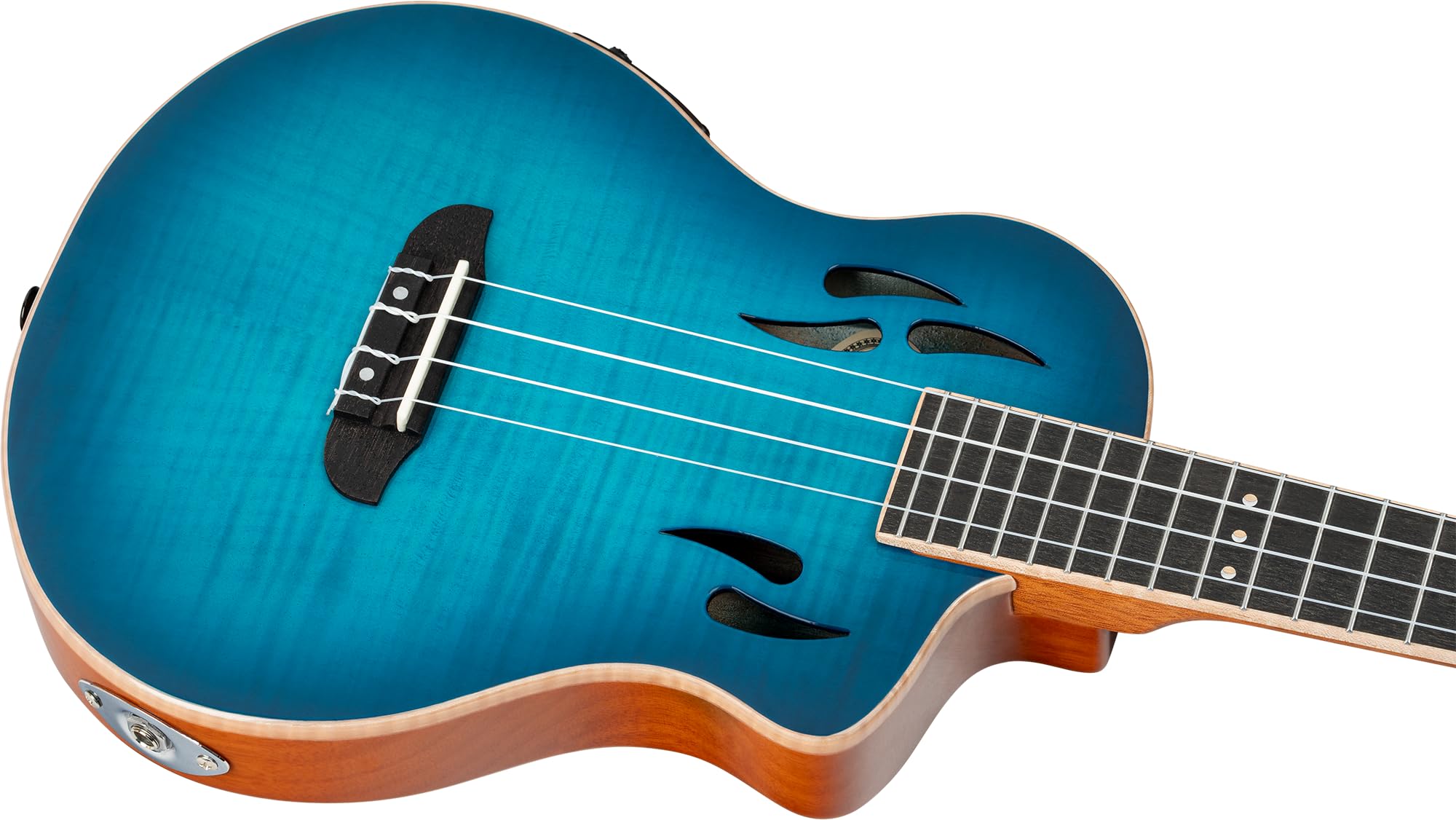 Ortega Guitars Tenor Ukulele Elektro-Akustisch – Massiver Korpus – Tourplayer Series – Inklusive Gig Bag – Geflammter Ahorn/Okoume, Blau (RTPX-U-FMA)