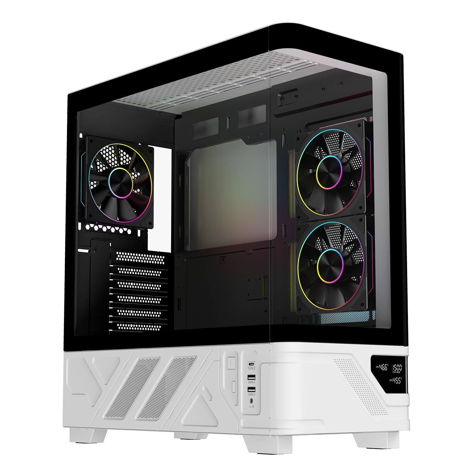 Itek Case Gaming NETRON CURVED - Tower ATXcon 3 Ventrole ARGB 12 cm incluse - 2xUSB3, Type-C - paratia frontale e laterale in vetro temp scuro - con Display digitale